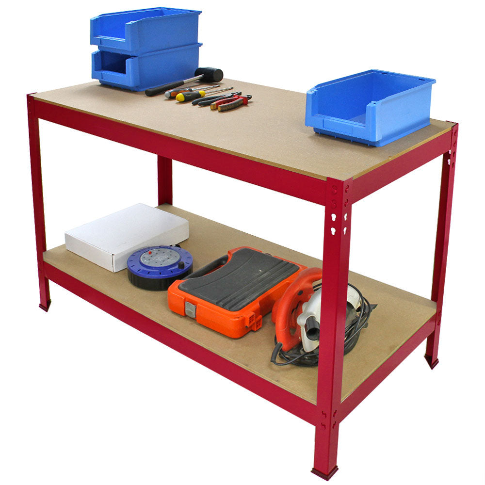 Q-Rax Lavoro Banco 120cm Rosso Acciaio MDF 200kg