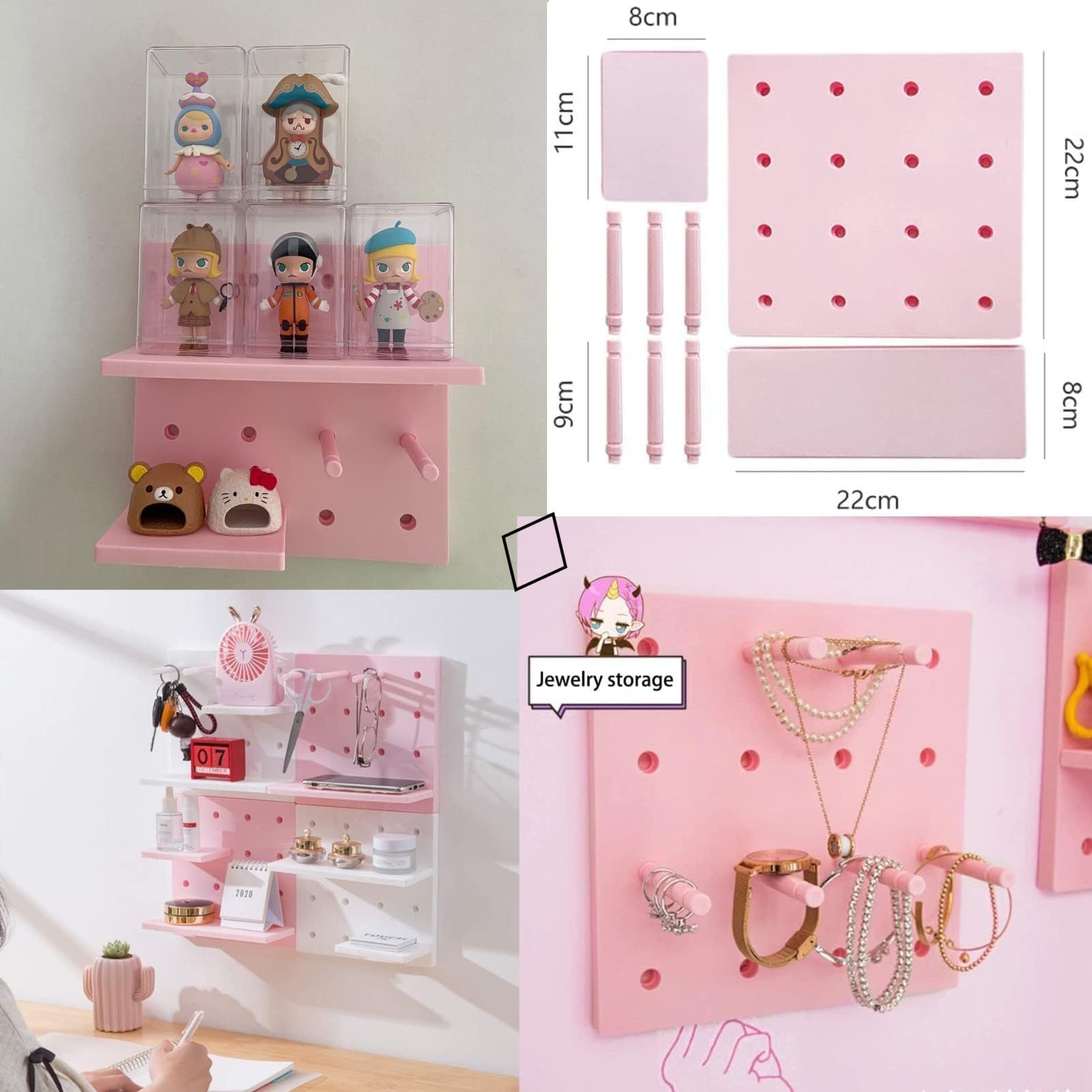 HGYZE Pioli per Pareti con Ripiani e Ganci Scaffale Rosa 4 Pezzi 22 cm