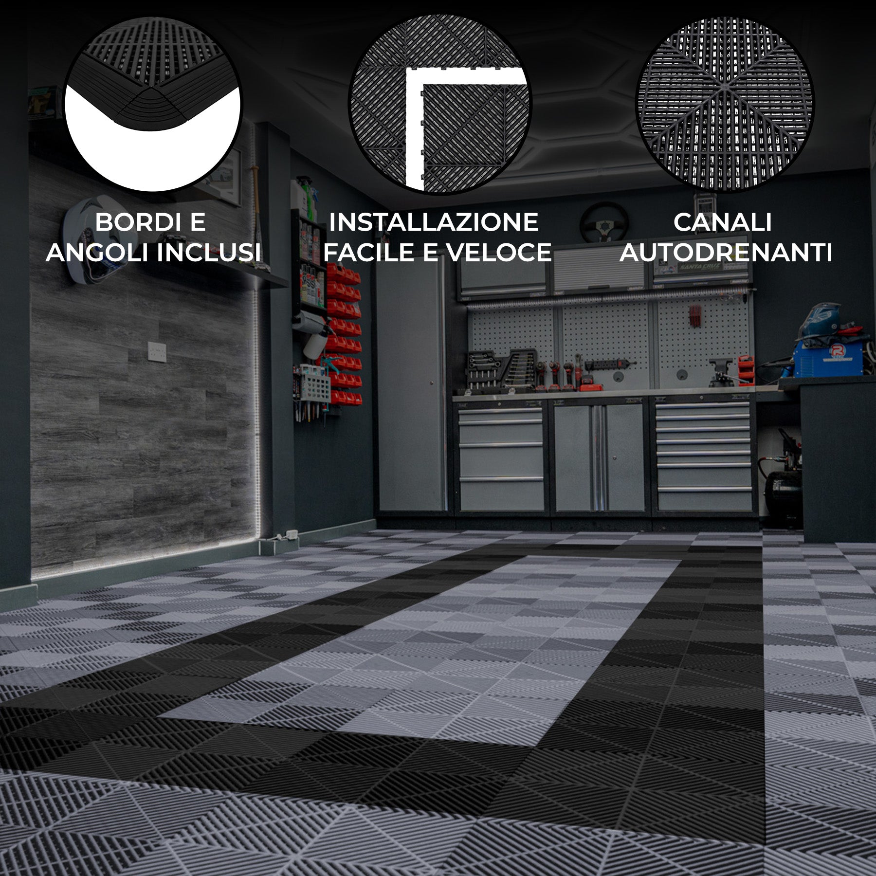 Q-Rax Piastrelle Ventilate Pavimento 3,2x6m Grigio Nero Antiscivolo