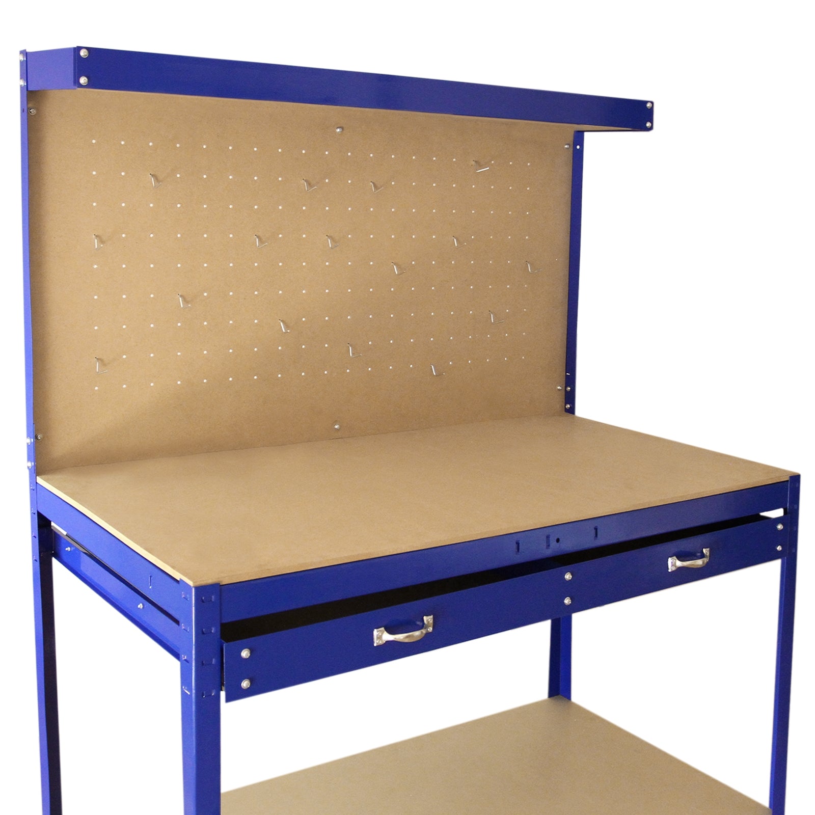 Q-Rax Banco Lavoro Blu 120cm con Pannello 40 Ganci Cassetto