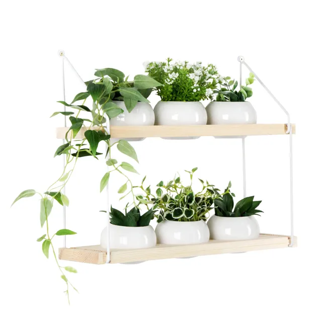 Jackcube Design Plant Fioriera Parete Legno 2 Ripiani con 6 Vasi