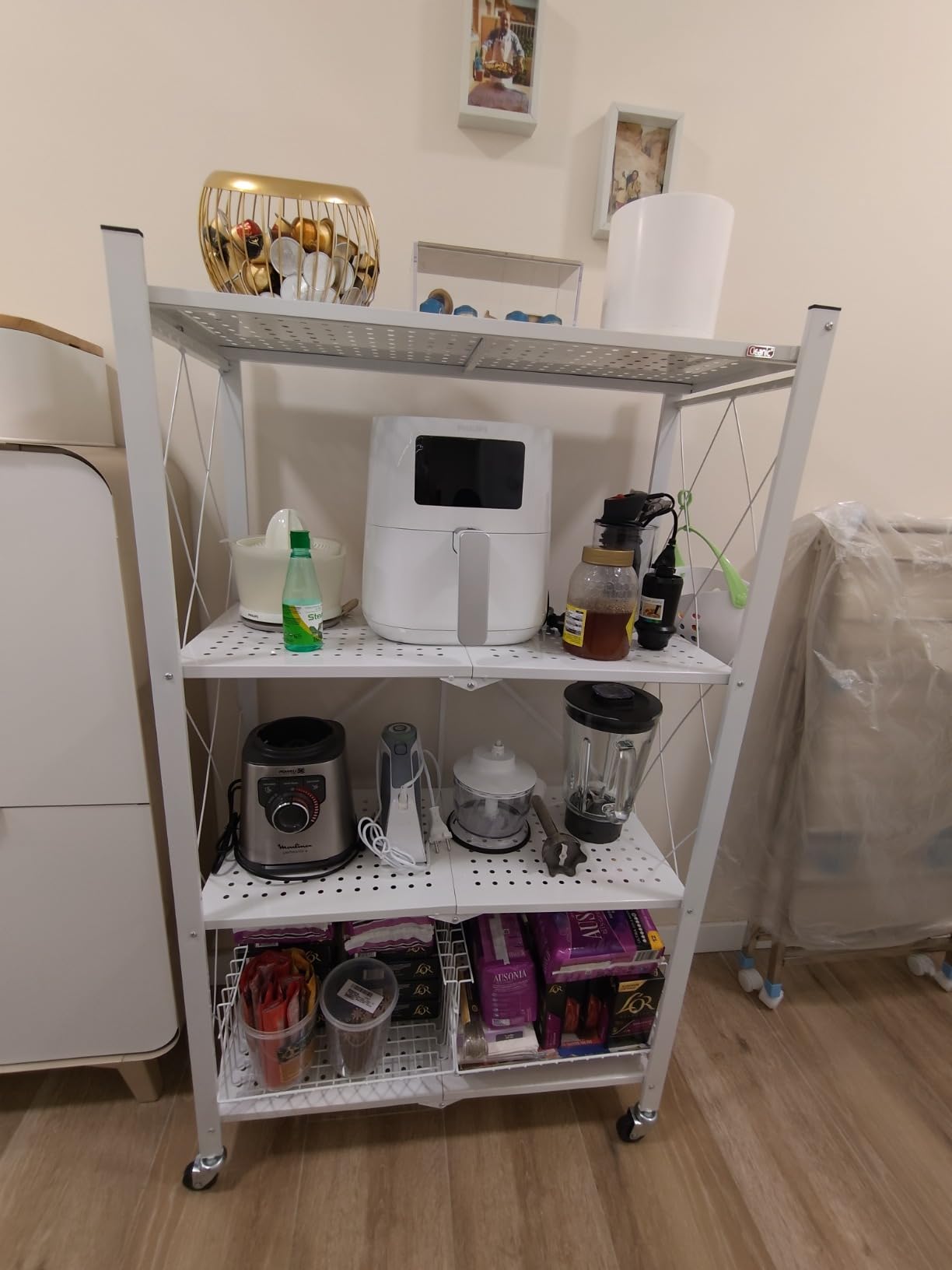 DEANIC Folding Storage Shelves scaffale metallo bianco 3 ripiani