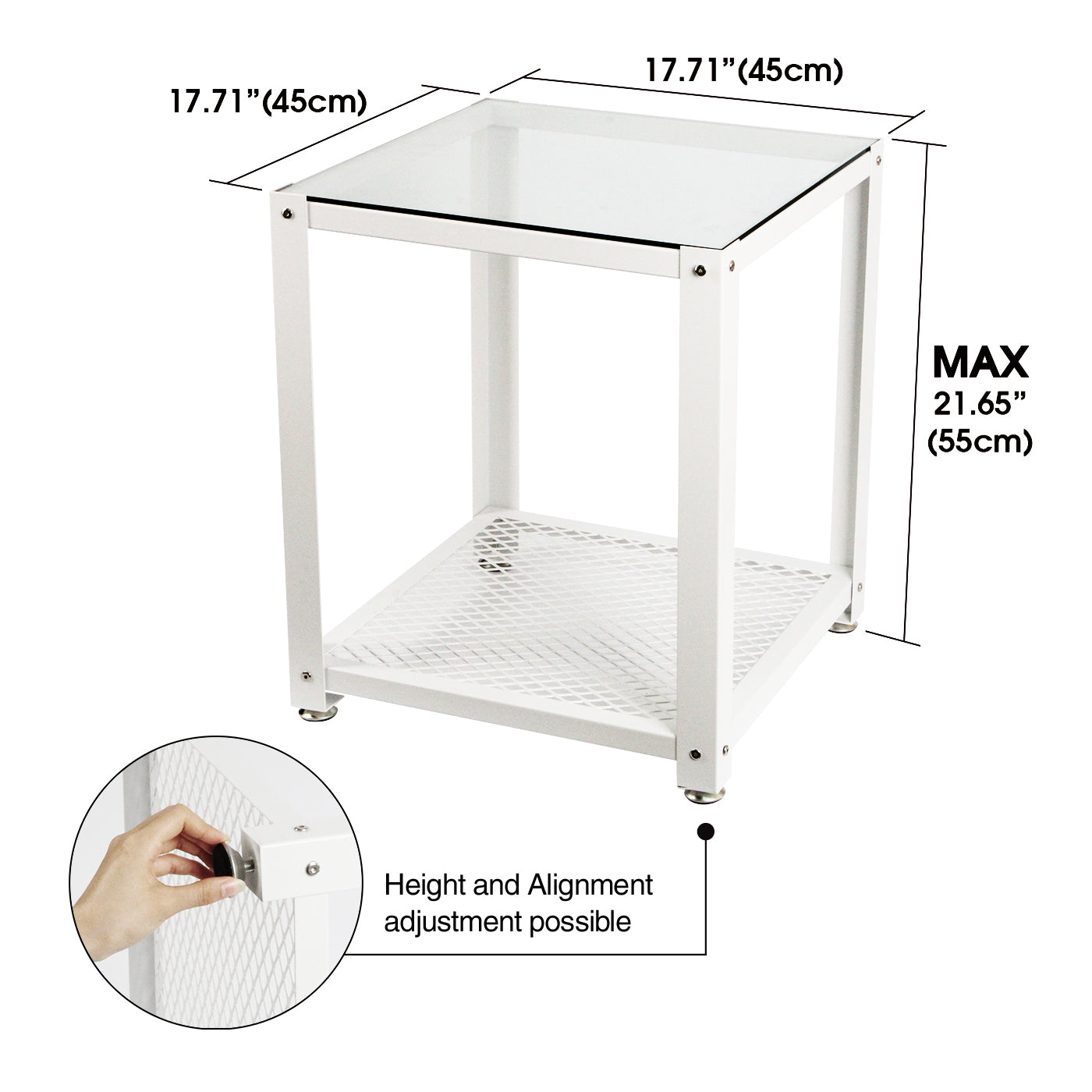 Jackcube Design Living Room Tavolino Quadrato Bianco Vetro 2 Ripiani