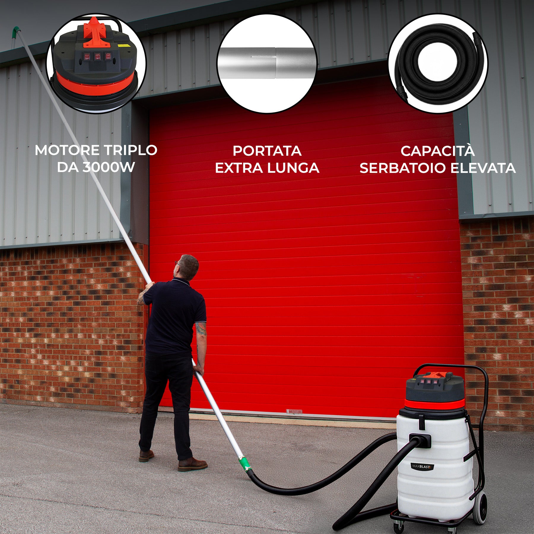 Q-Rax Aspirapolvere Industriale 90L Secco Umido 3000W Grondaie