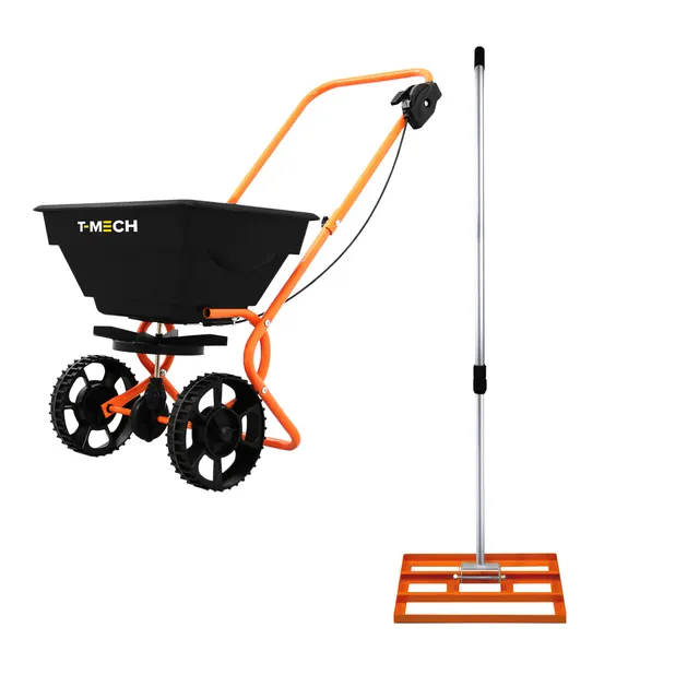 Q-Rax Spargitore Rotante 25kg + Livella Prato 50cm Arancione