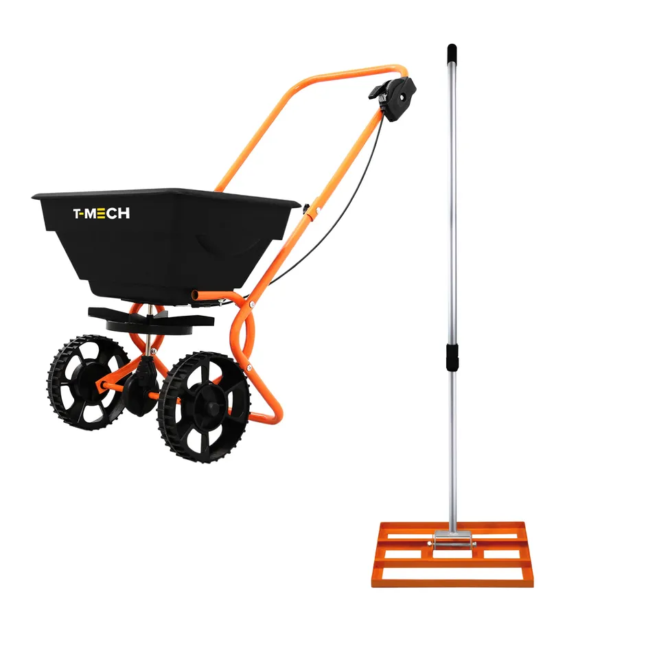 Q-Rax Spargitore Rotante 25kg + Livella Prato 50cm Arancione
