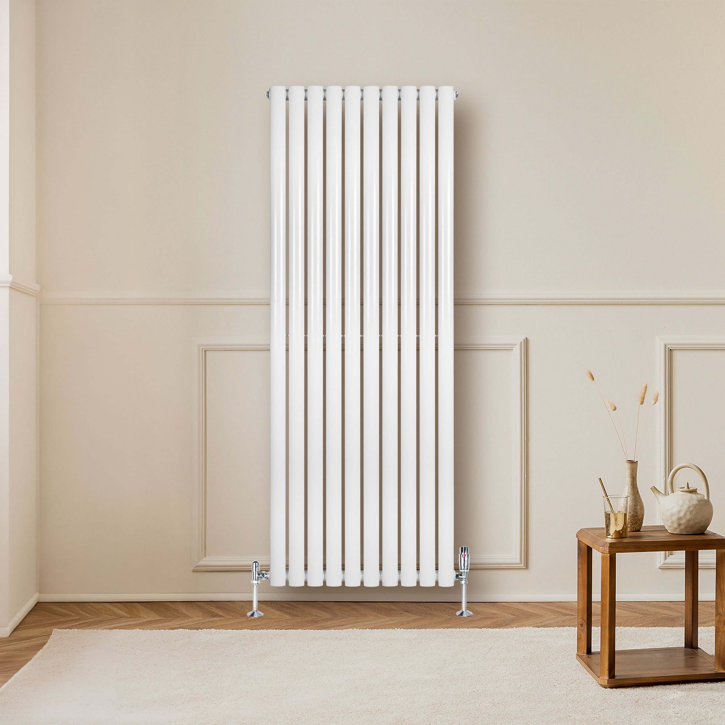 Q-Rax Radiatori Tradizionali Radiatore Ovale 1600x600 Bianco Valvole