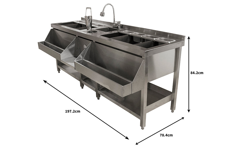 Q-Rax Barman Doppia Bancone Stazione Bar Inox con Ghiaccio