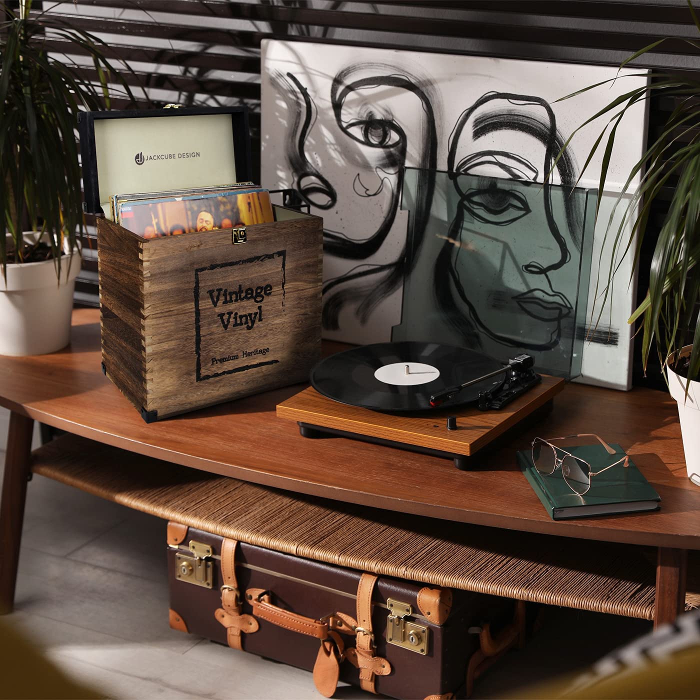 Jackcube Design Living Room Box Vinili Legno Vintage con Coperchio