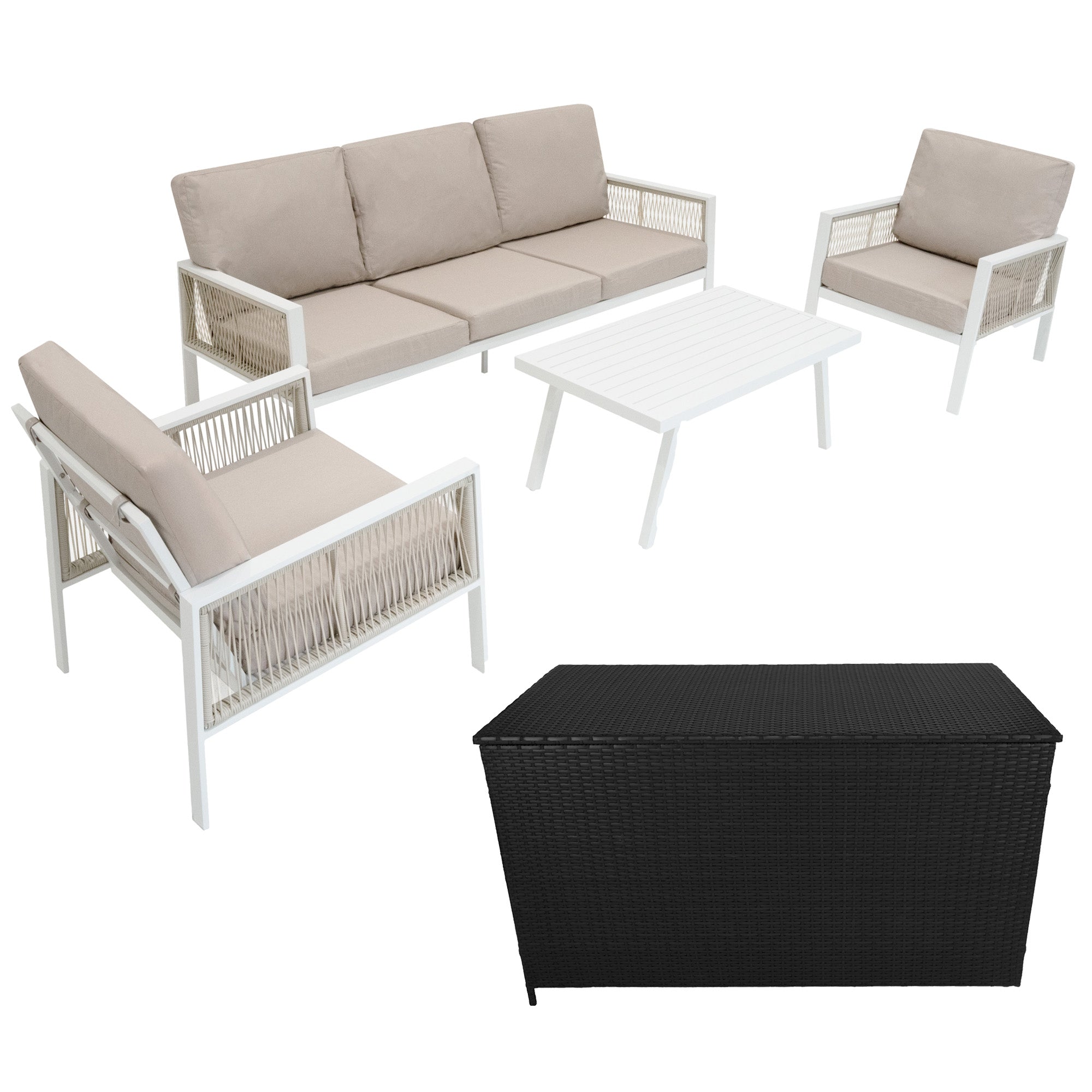 Q-Rax Set Giardino Alluminio 4 Pezzi con Cassapanca 582L