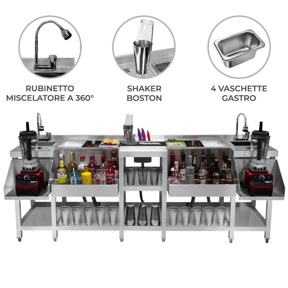 Q-Rax Twin Cocktail stazione bar inox compatta doppia