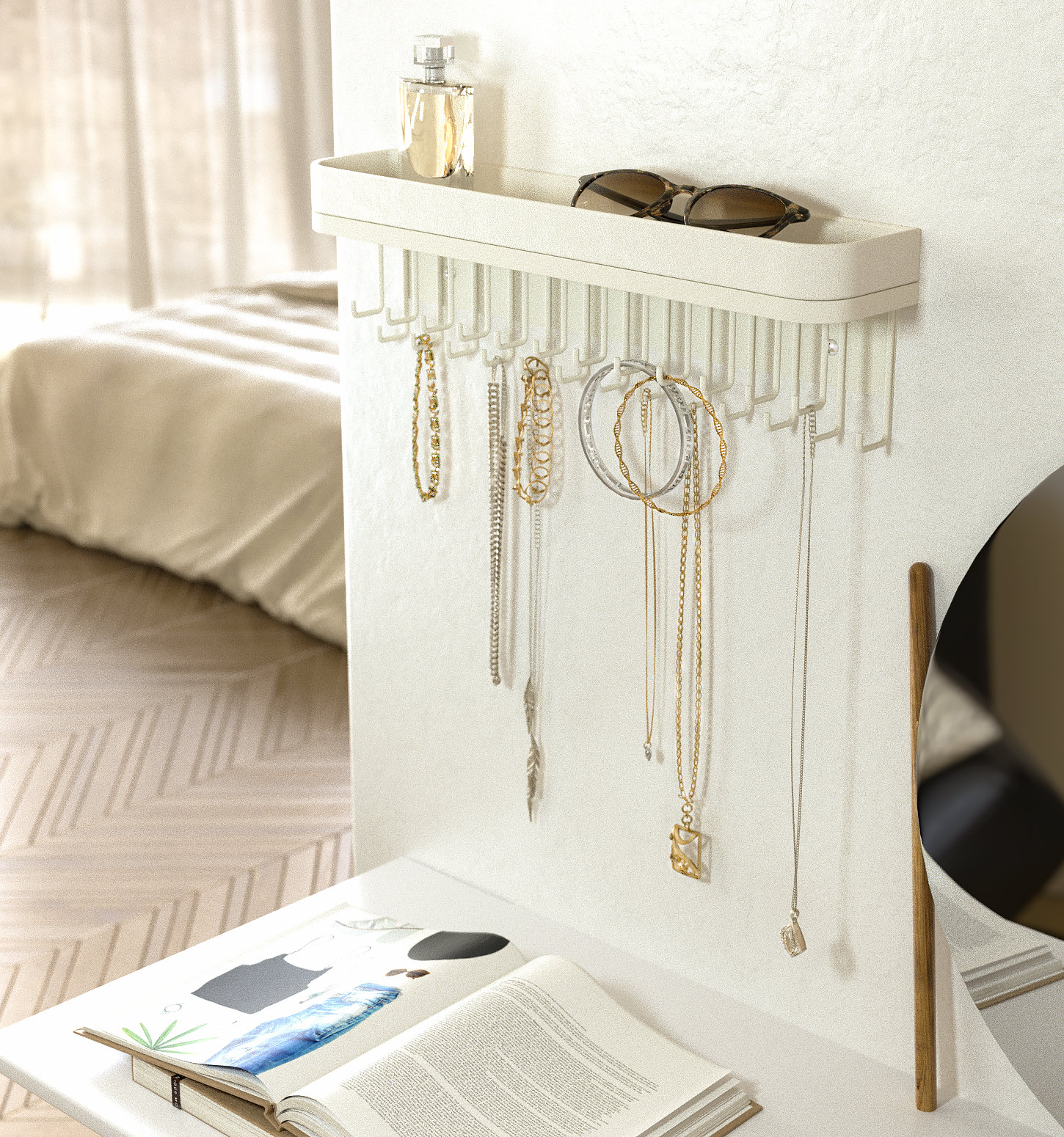 Jackcube Design Portagioie Parete Bianco 25 Ganci con Vassoio