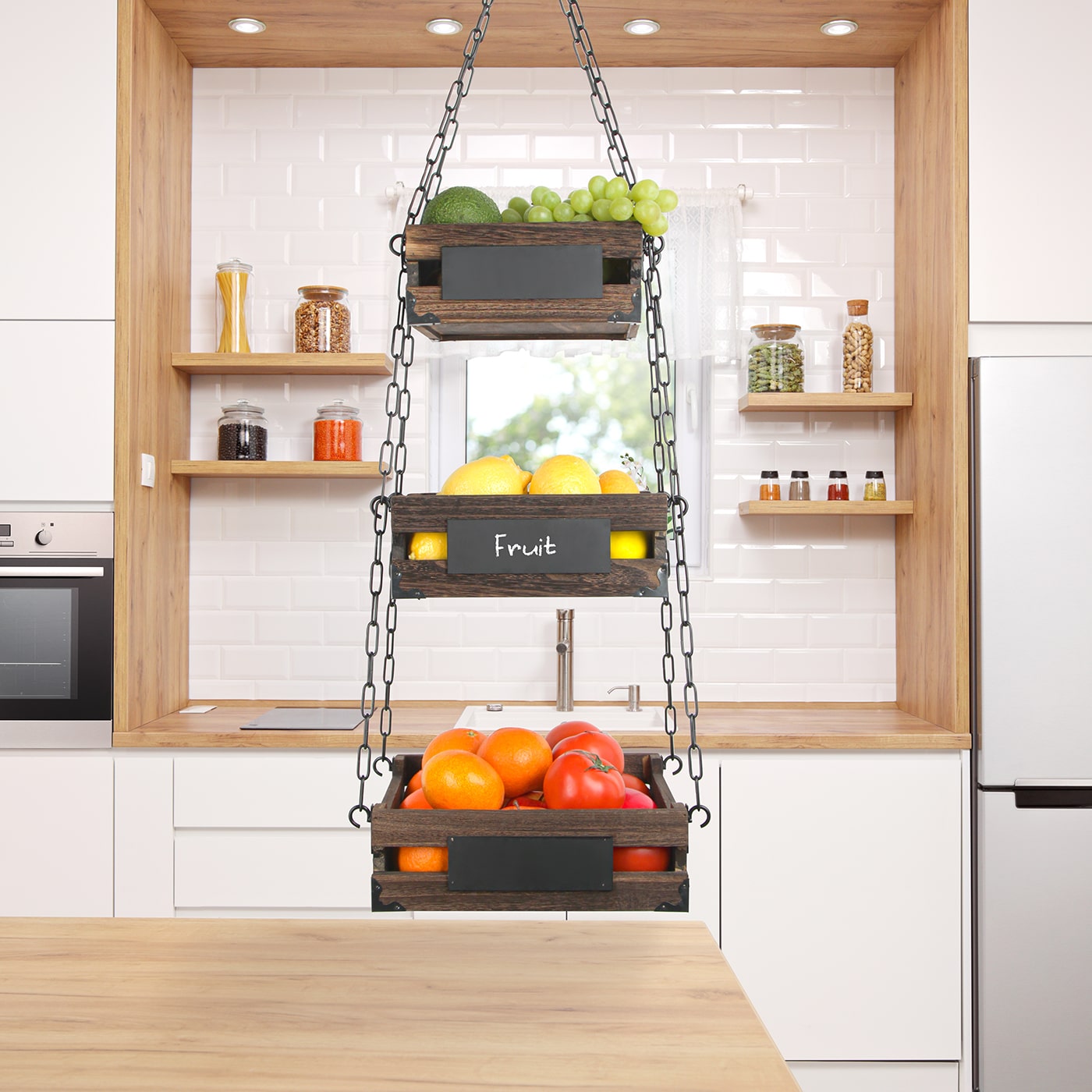 Jackcube Design Kitchen portafrutta appeso 3 piani legno rustico