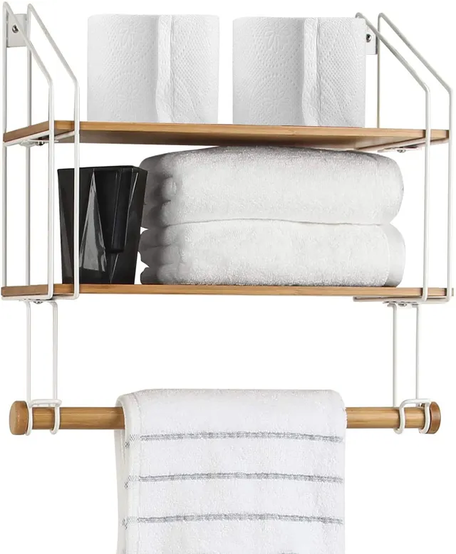 Jackcube Design Bathroom mensola bagno 2 ripiani bambù 6 ganci
