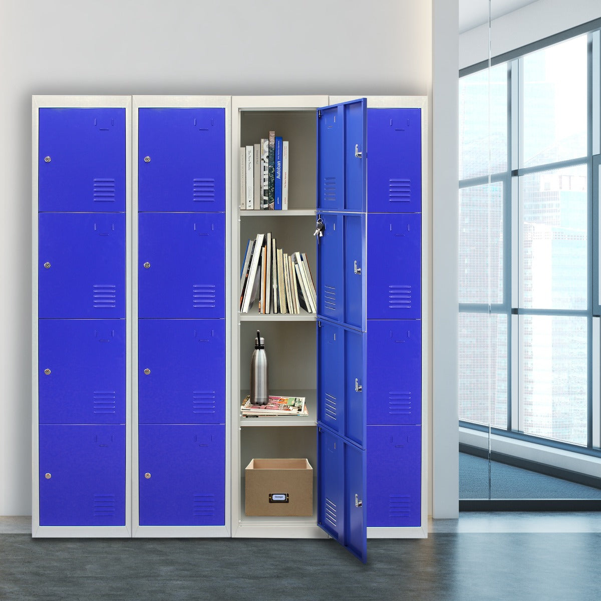 Q-Rax Armadietto 4 Porte Blu Acciaio 180x38x45 cm con Chiavi