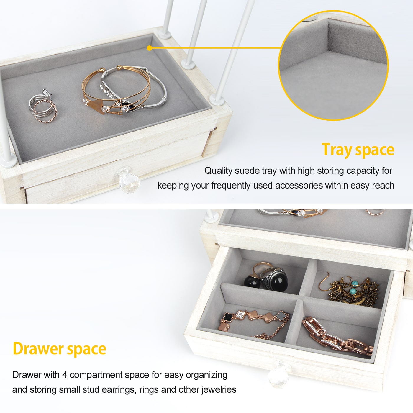 Jackcube Design Makeup & Jewelry espositore gioielli bianco rustico con cassetto