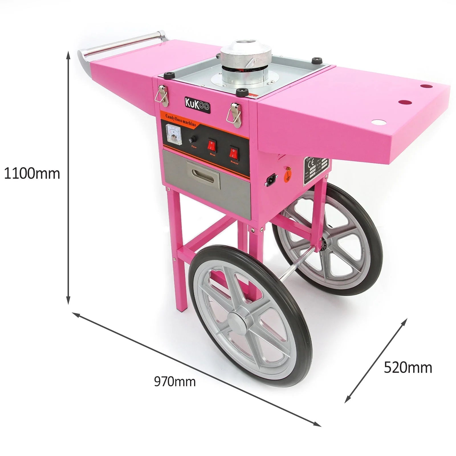 Q-Rax Macchina Zucchero Filato Rosa 50 cm con Carrello