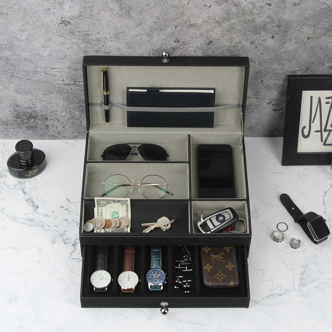 Jackcube Design Dressroom Svuotatasche Ecopelle Nero con Cassetto