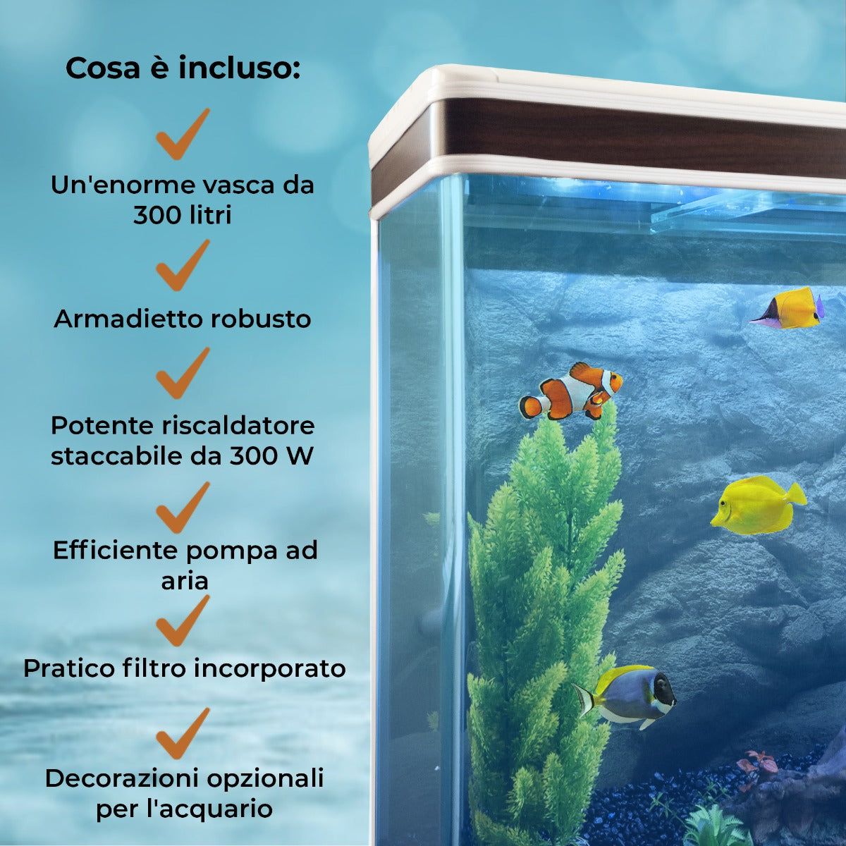 Q-Rax Acquario 300 Litri Bianco 120 cm con Mobile e Kit