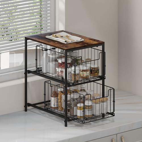 Meltrck Scaffale Portaspezie Organizer 2 Strati Marrone Vintage