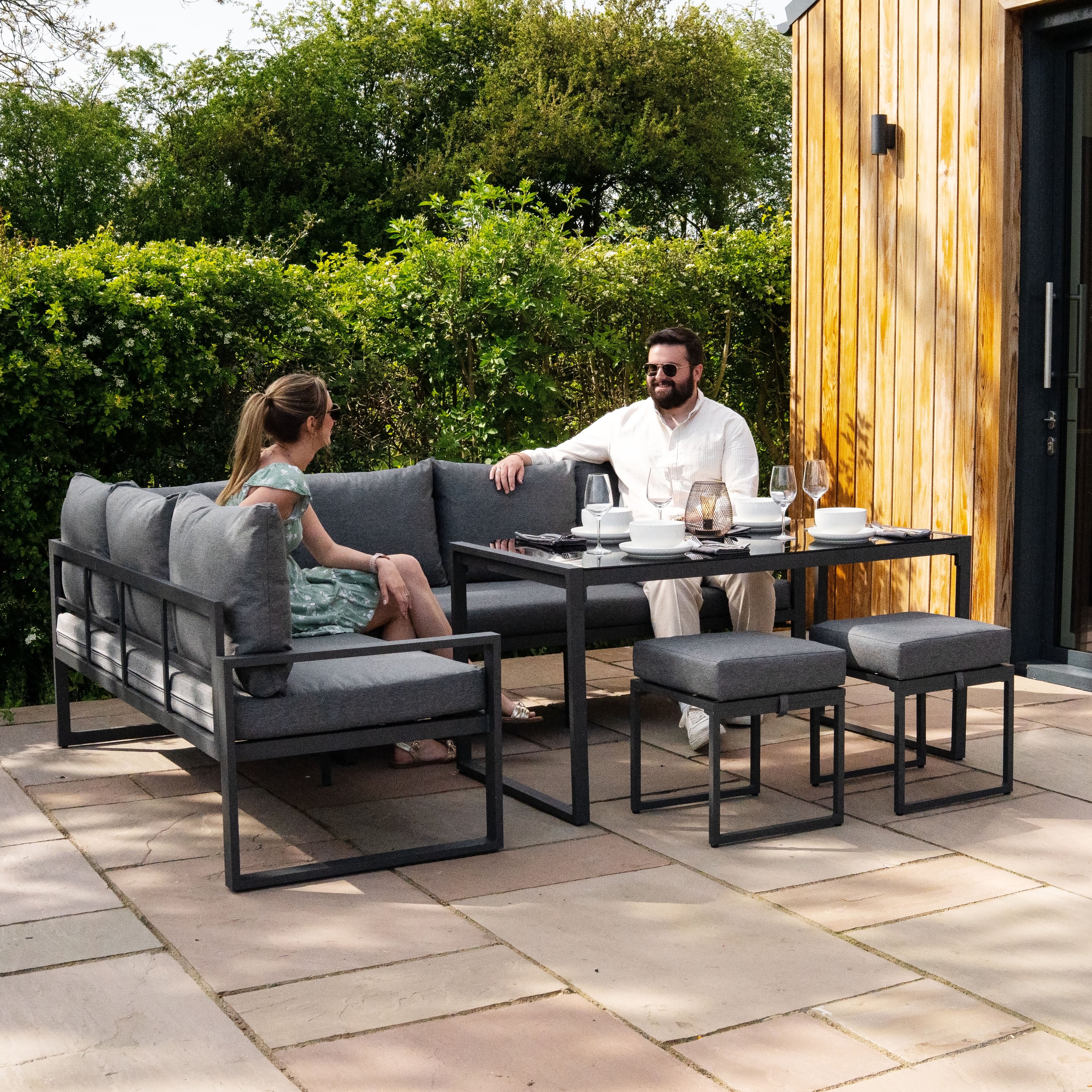 Q-Rax Set Divano Angolare Alluminio Cassapanca Rattan Nero Antracite
