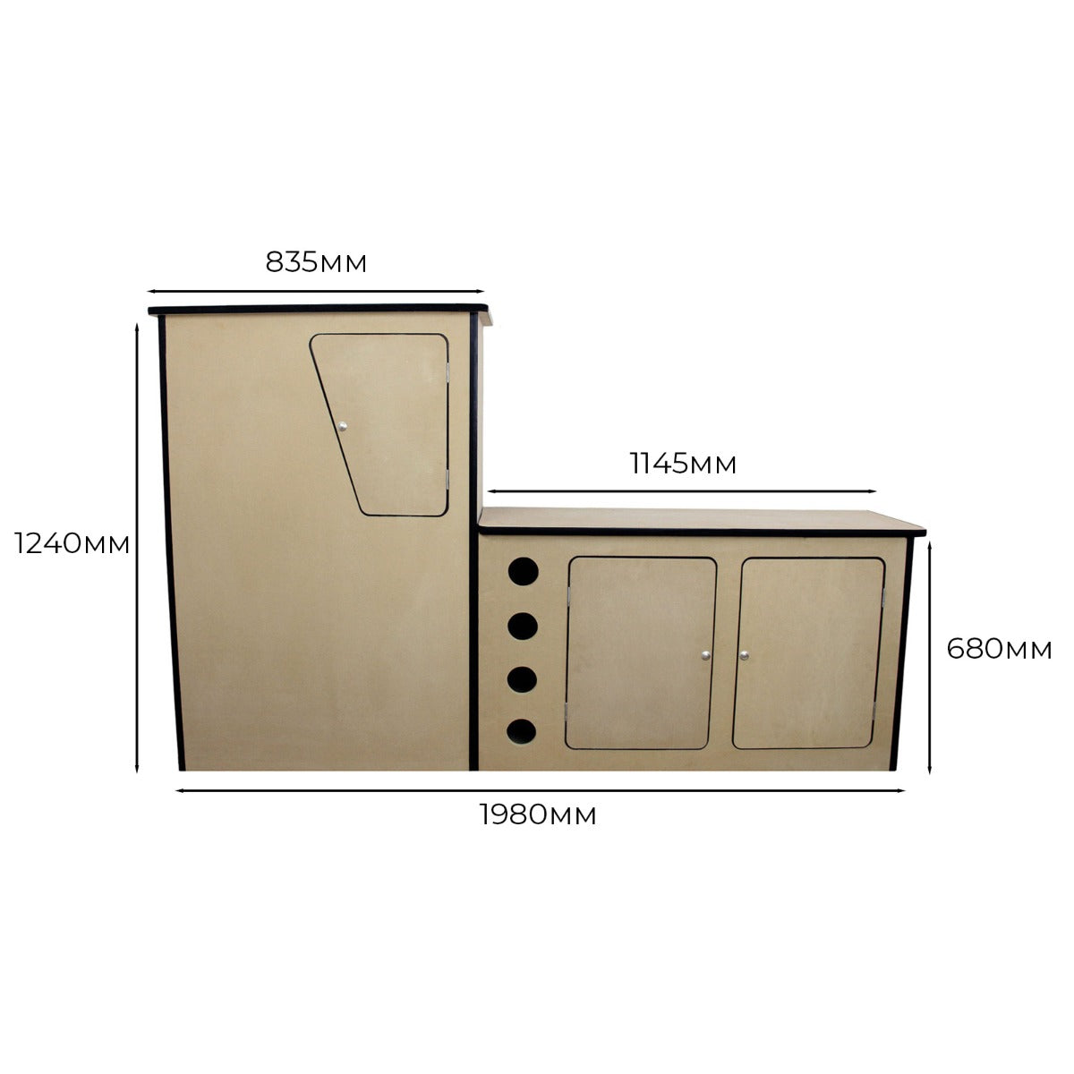 Q-Rax Credenza Camper MDF Sinistra 1145 mm con Portabottiglie