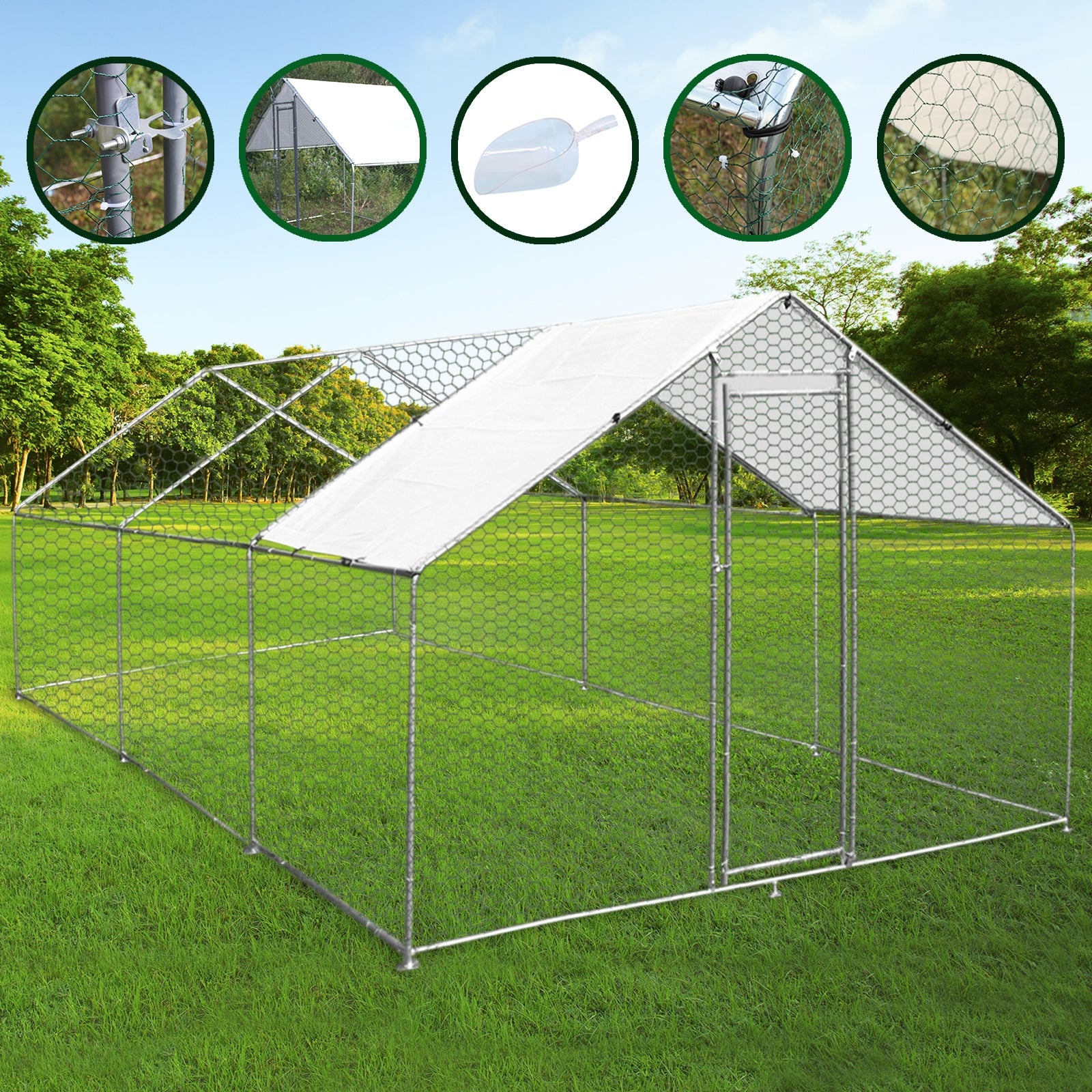 Q-Rax Recinzione Pollaio Esterno 4x6m Acciaio con Tetto