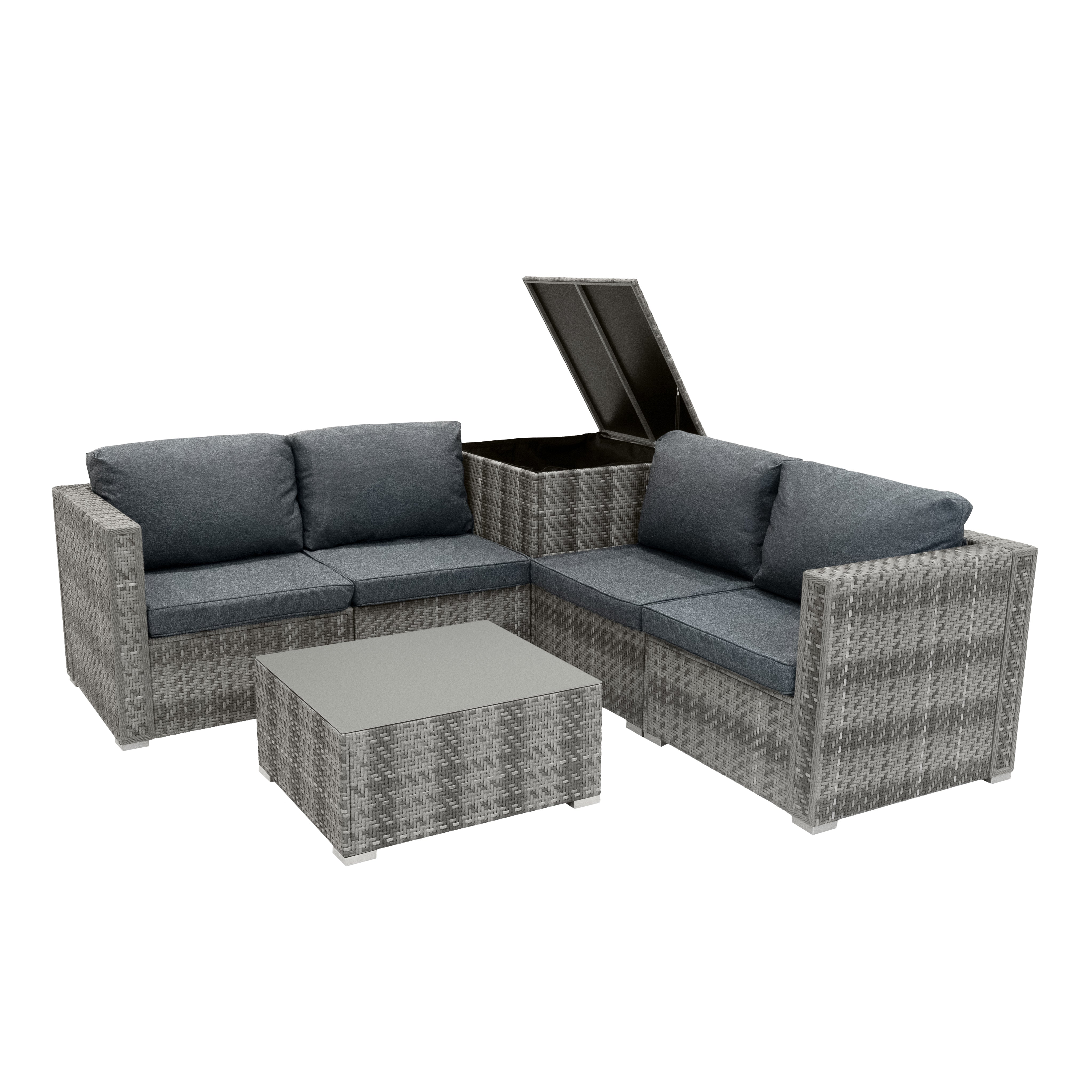 Q-Rax Mobili Esterno Set Giardino 6 Pezzi Rattan Grigio Baule