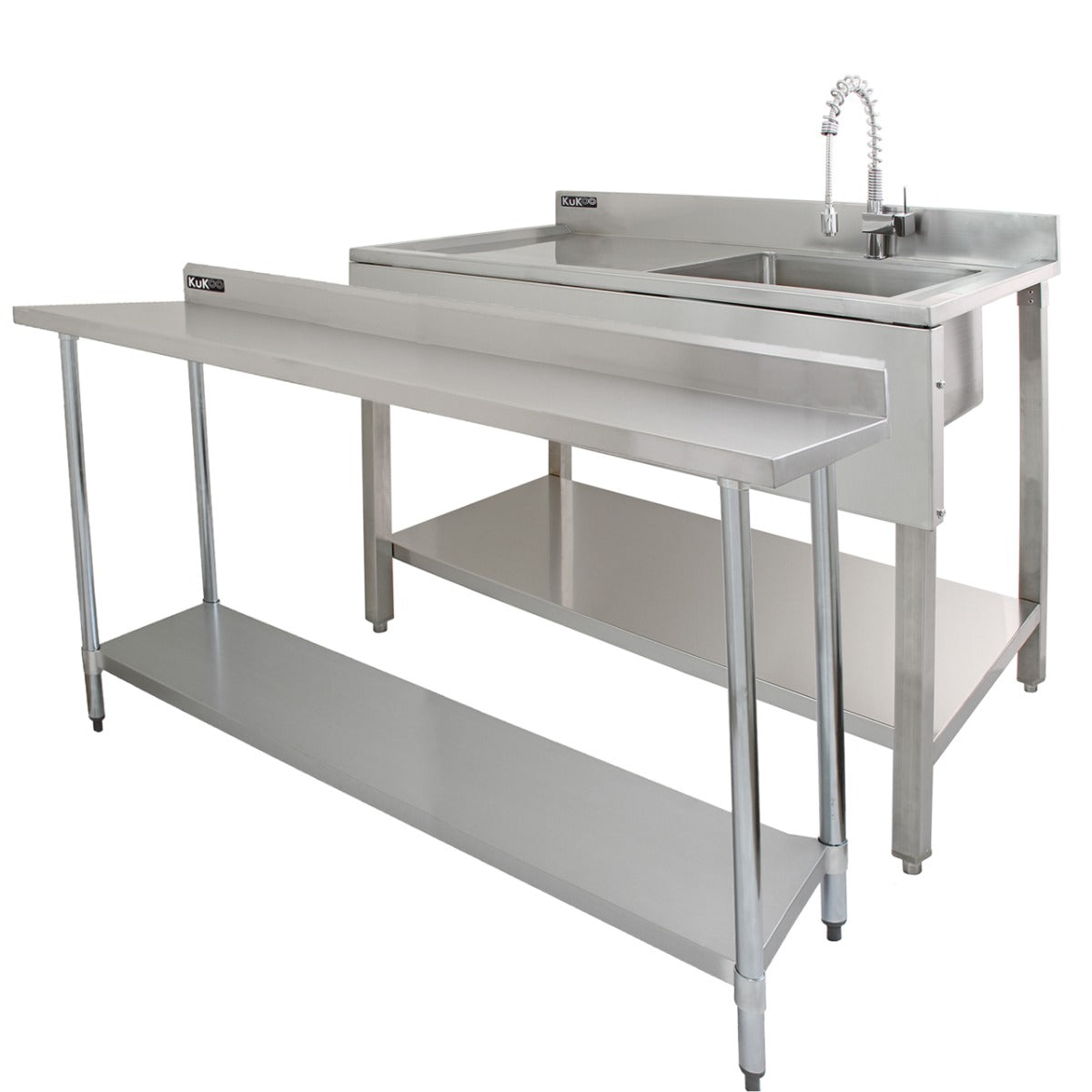 Q-Rax Tavolo Cucina 180cm + 2 mensole muro 125cm inox
