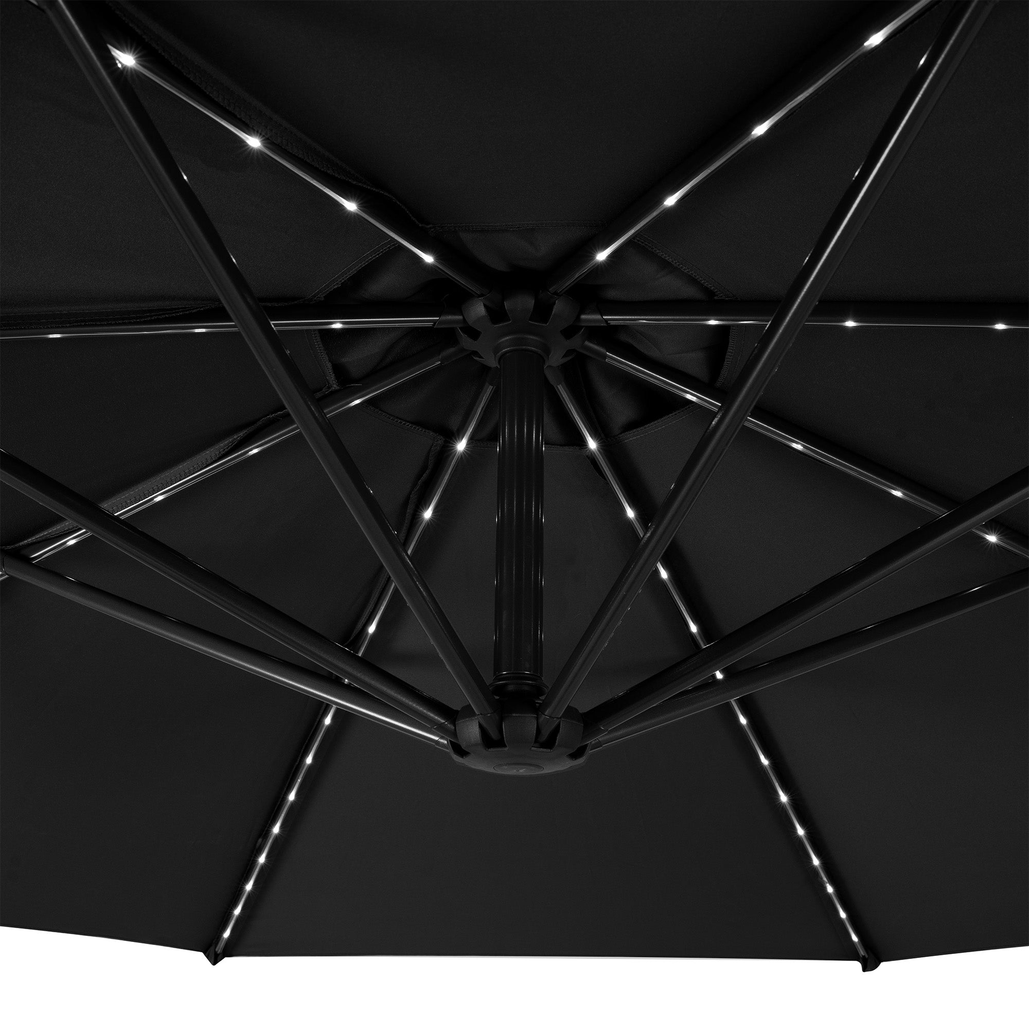 Q-Rax Ombrellone Decentrato LED 3m Nero con Base e Pesi
