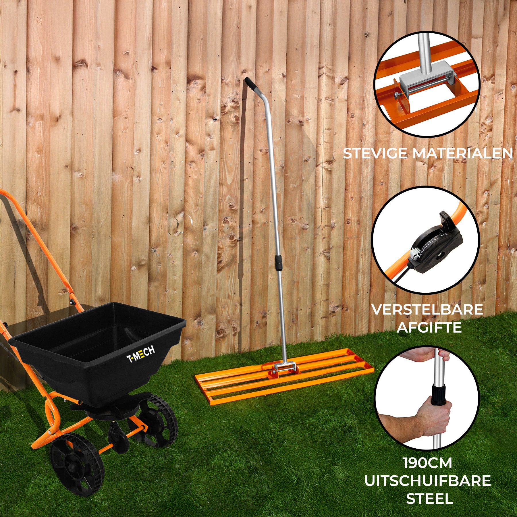 Q-Rax Set Livella Prato 100 cm e Spargitore 25 kg Arancione