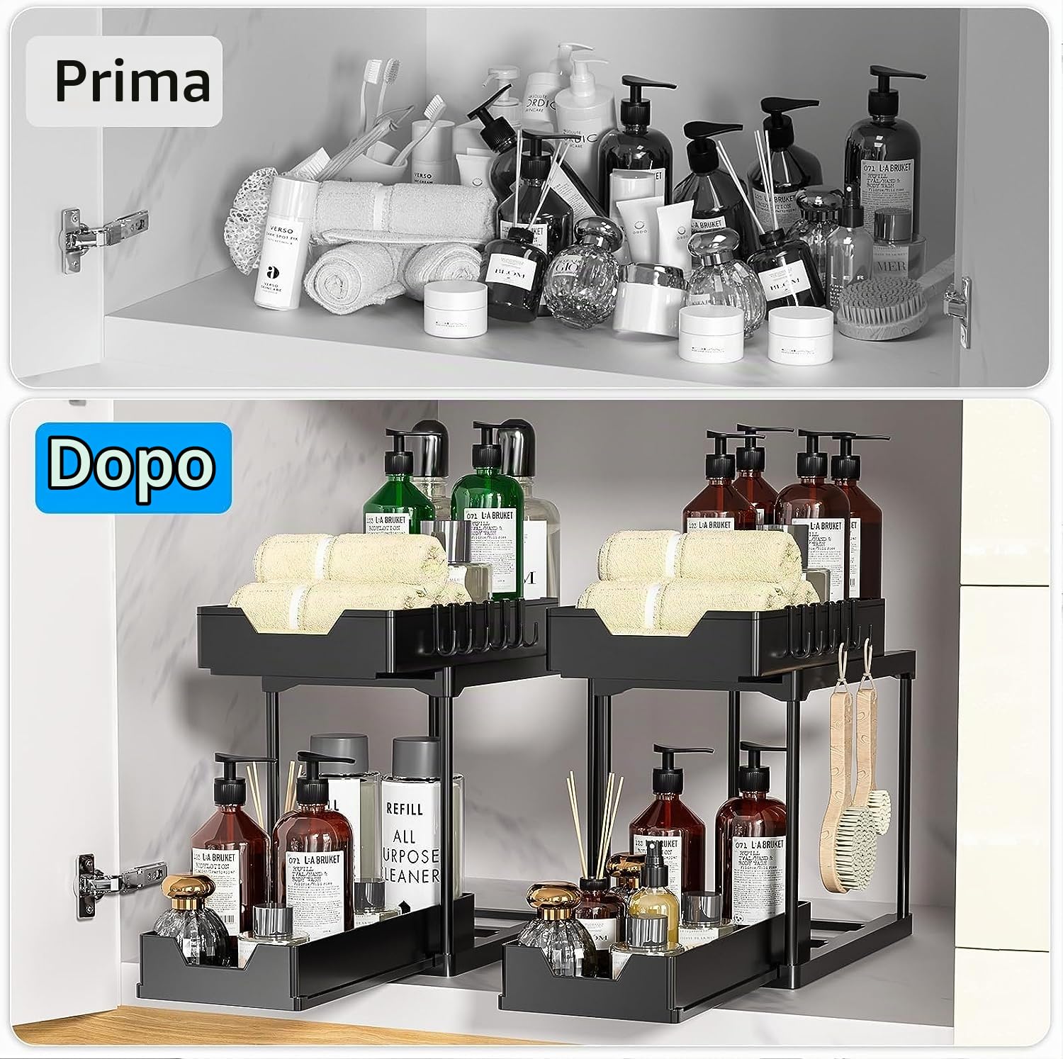 Meltrck Organizer Sottolavello 2 Pezzi Nero 2 Livelli con Ganci
