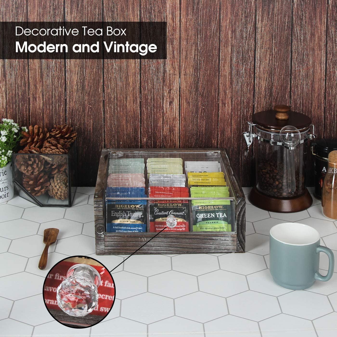 Jackcube Design Kitchen Portabustine Tè 9 Scomparti Legno