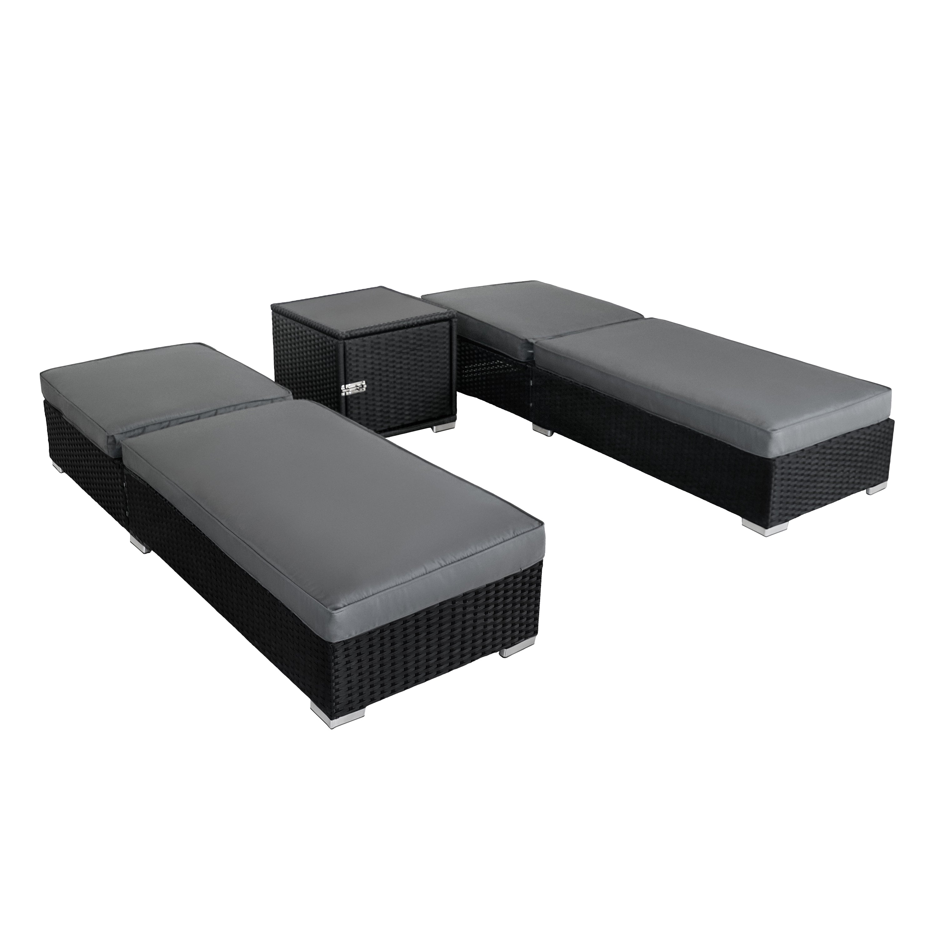 Q-Rax Set 2 lettini prendisole polyrattan nero+cuscini