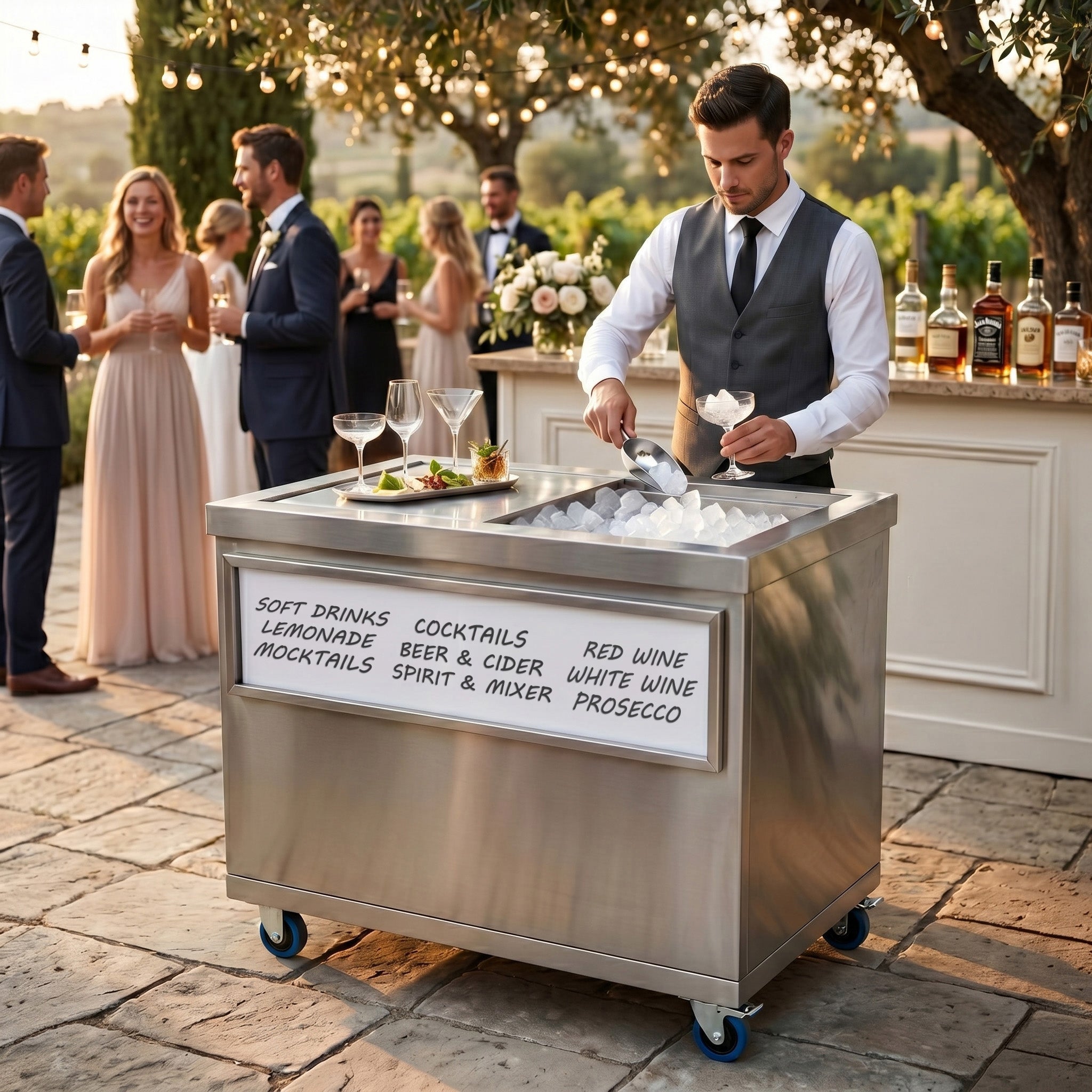 Q-Rax Postazione Bar Cocktail Mobile Acciaio con Ghiaccio 86L