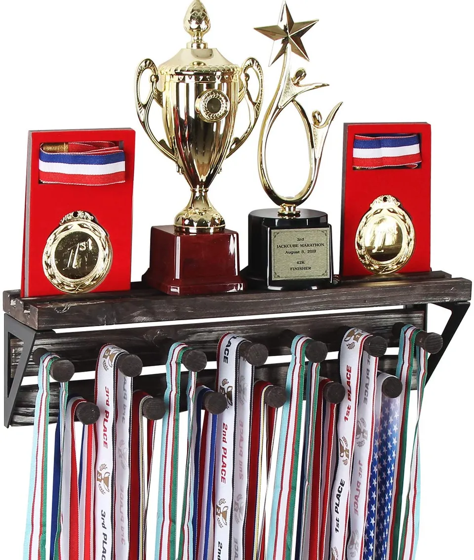 Jackcube Design Display mensola portamedaglie legno 13 ganci