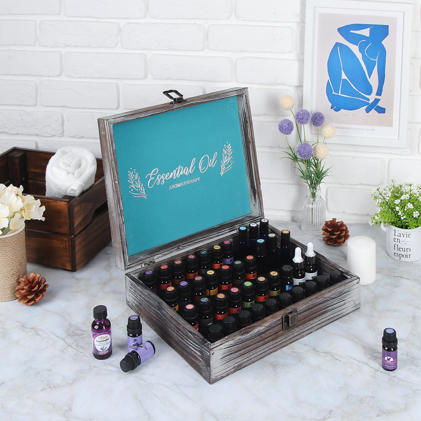 Jackcube Design Box Oli Essenziali Legno 70 Posti con Etichette