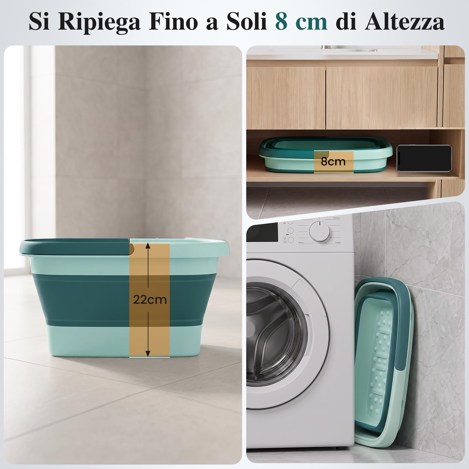DEANIC Pediluvio Pieghevole Massaggiante Blu 15 L Senza Elettricità