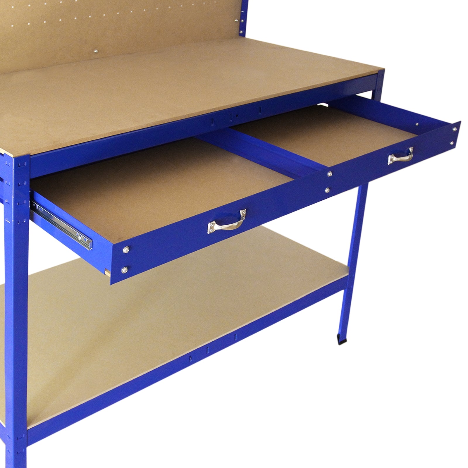 Q-Rax Banco Lavoro Blu 120cm con Pannello 40 Ganci Cassetto