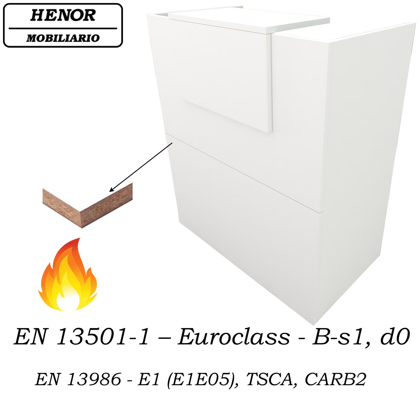 Henor Oja Bancone Reception 90 cm Bianco Ignifugo 107 cm