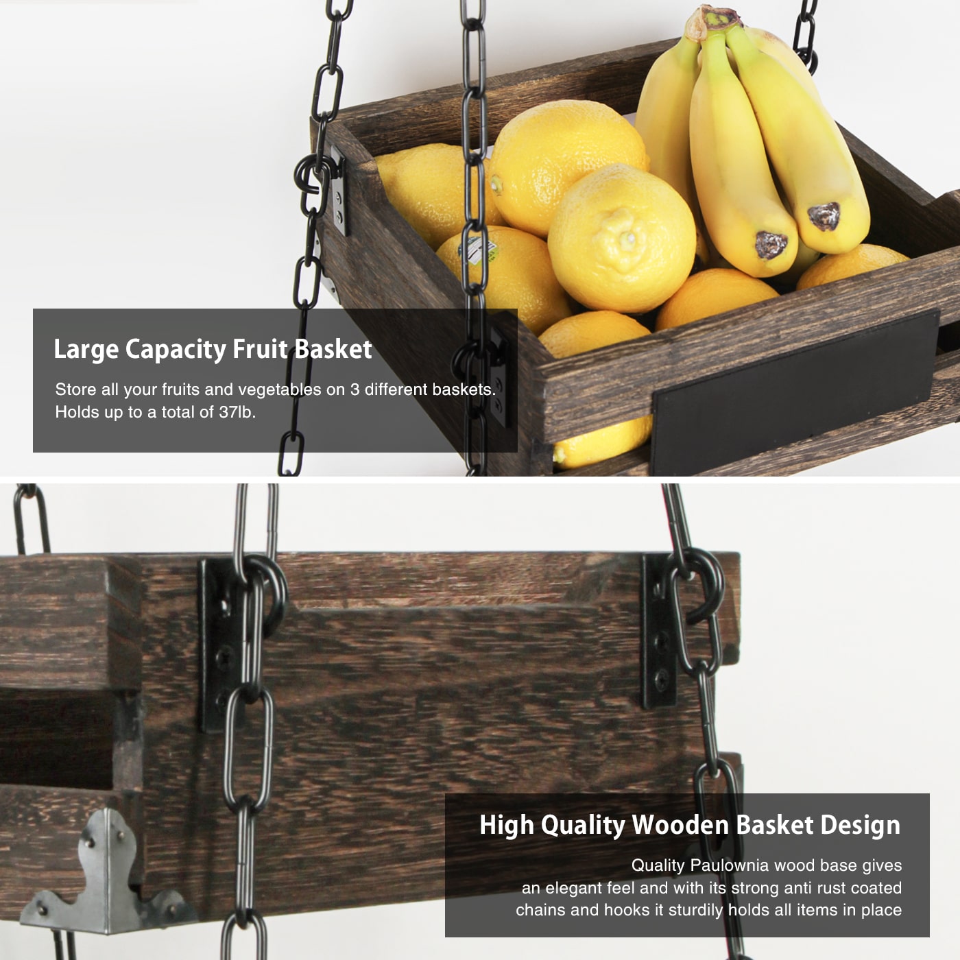 Jackcube Design Kitchen portafrutta appeso 3 piani legno rustico