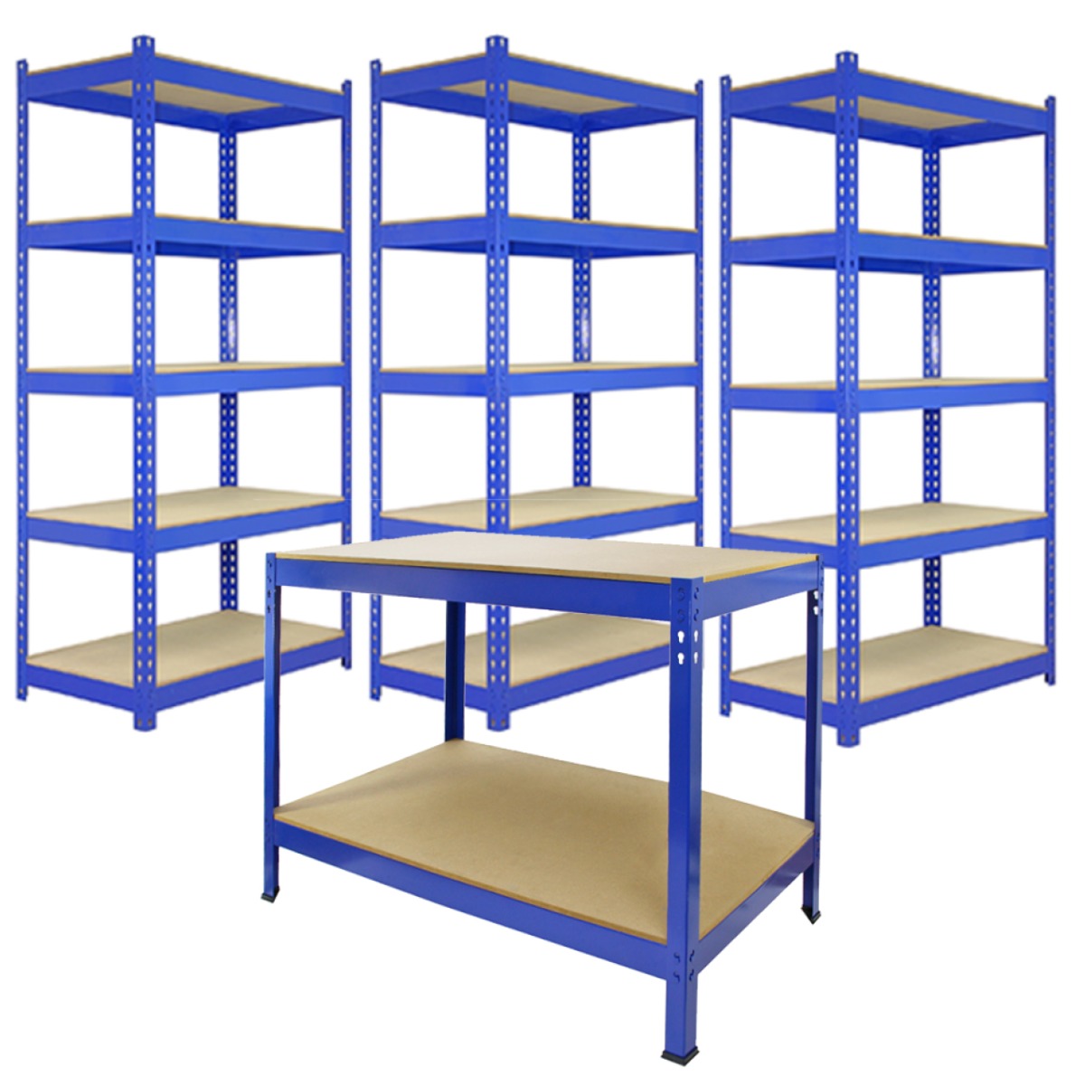 Q-Rax Scaffali Q-Rax Scaffale Garage Blu 90x50 3 Pezzi Banco 120cm