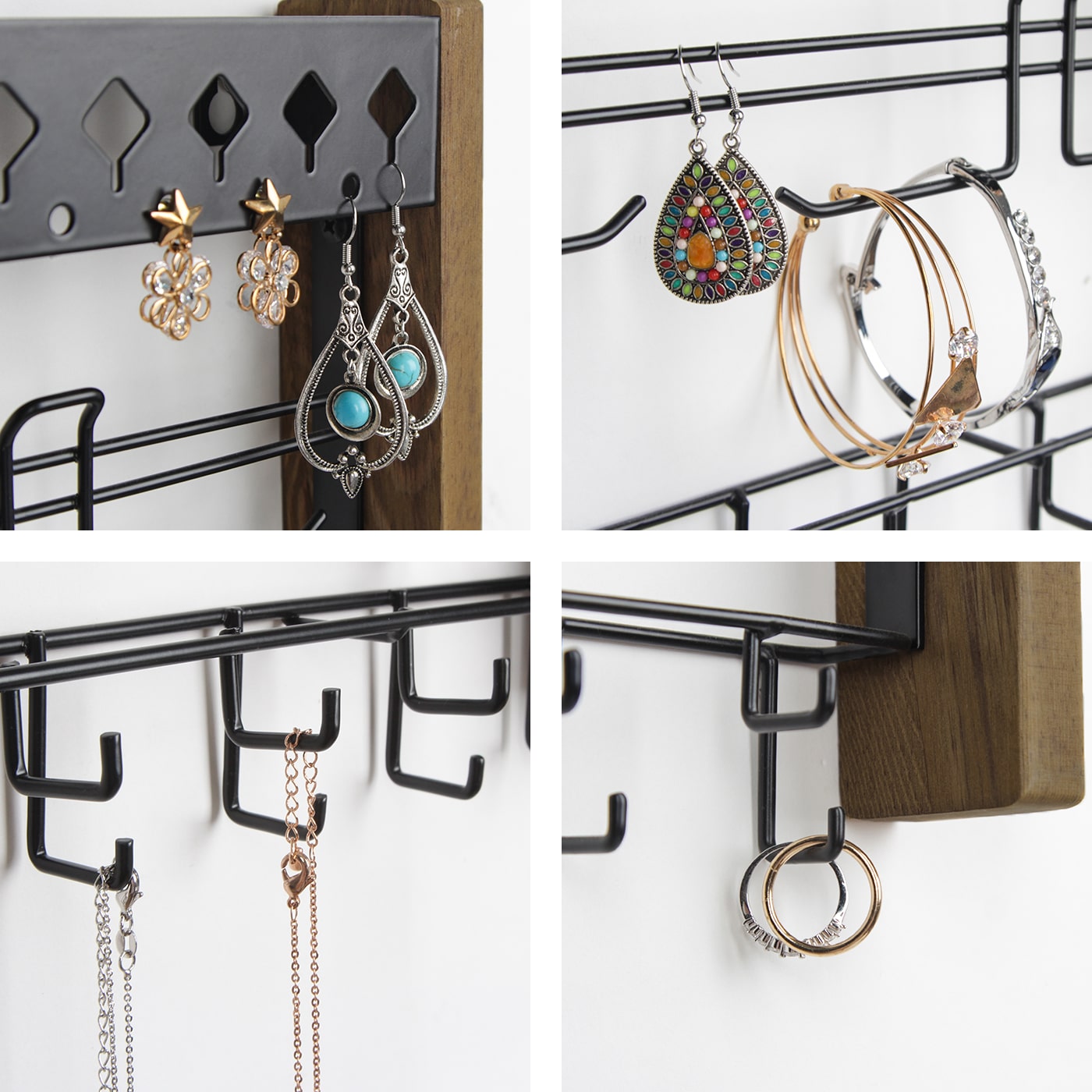 Jackcube Design Organizer Gioielli Legno Scuro 3 Livelli Ganci