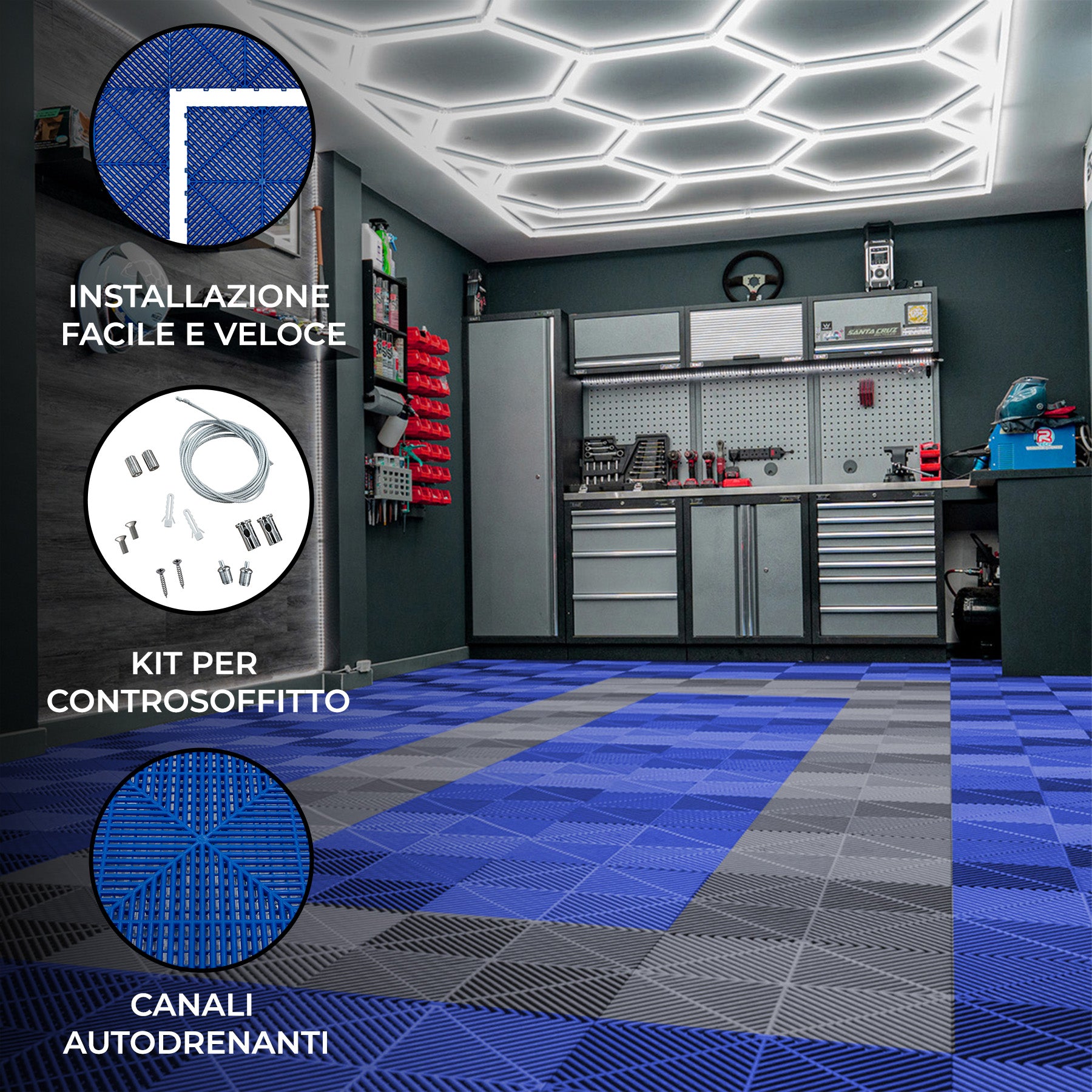 Q-Rax Piastrelle Ventilate Pavimento garage 19,2 mq blu grigie antiscivolo