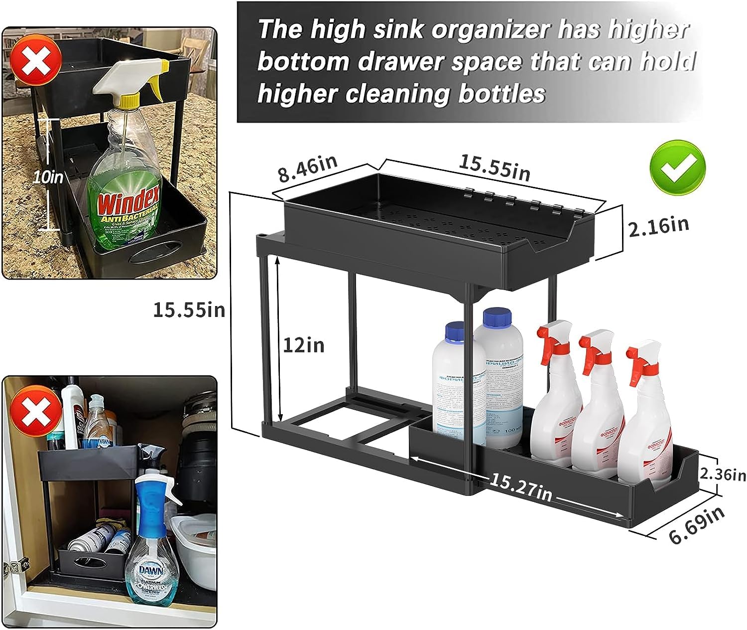 Meltrck Organizer Sottolavello 2 Pezzi Nero 2 Livelli con Ganci