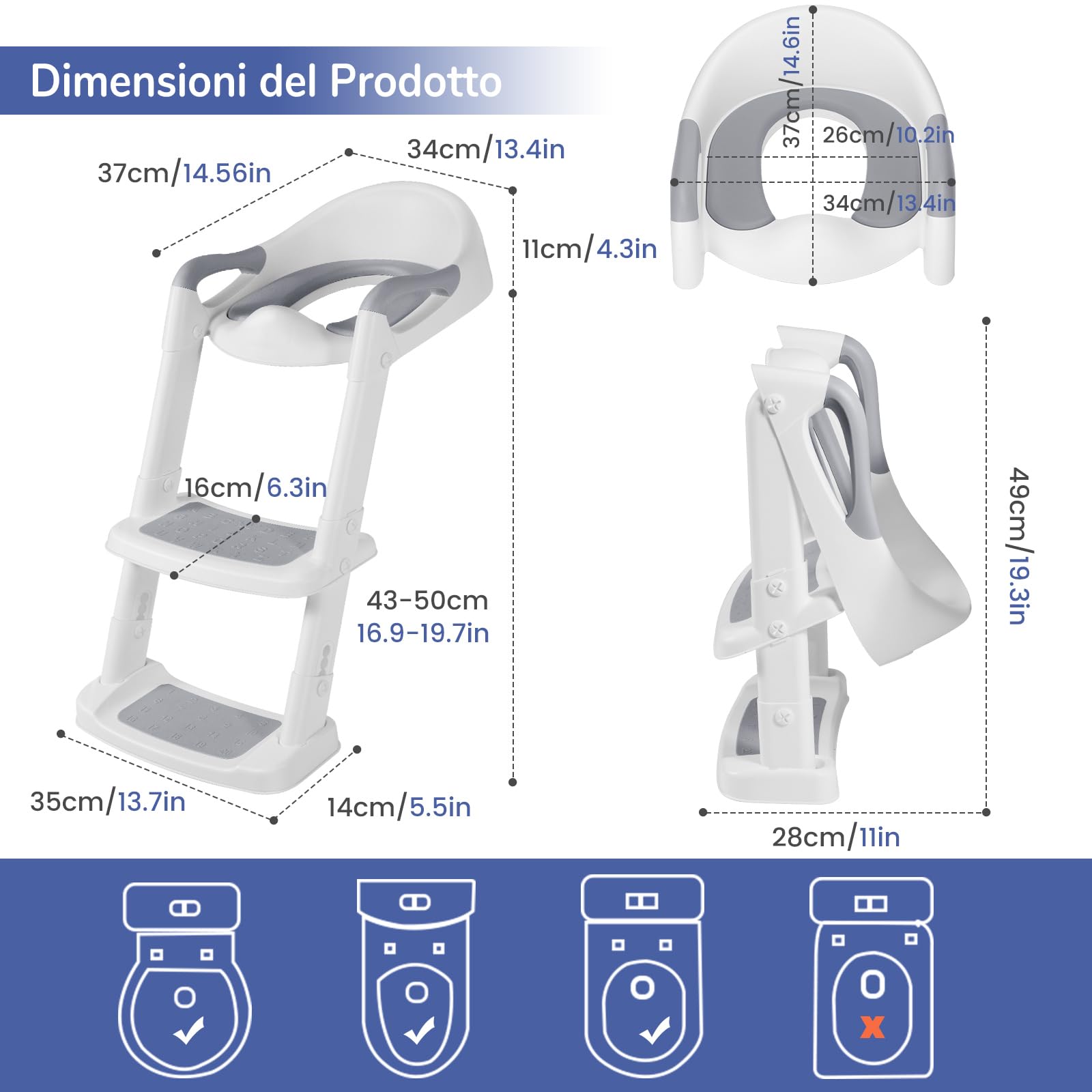 DEANIC Riduttori WC per Bambini con scaletta grigio morbido