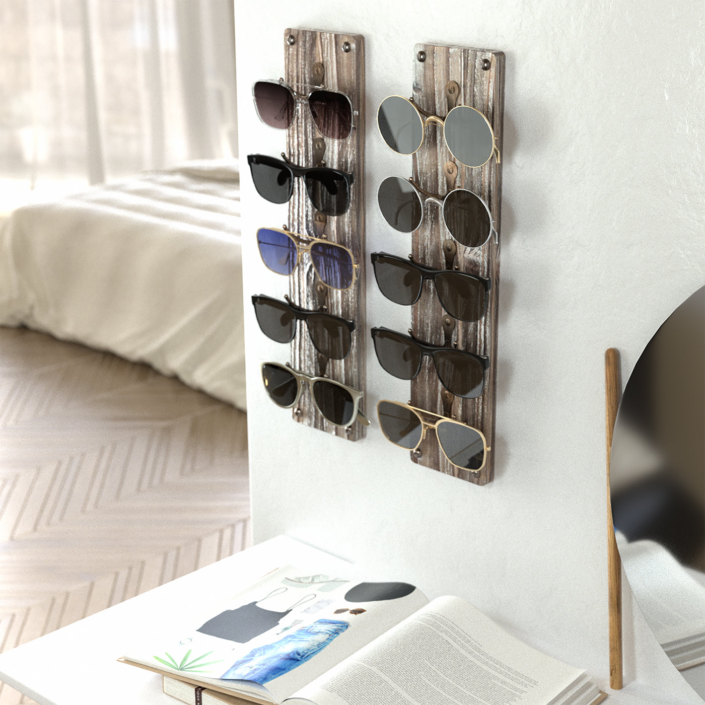 Jackcube Design Portaocchiali da Parete Legno Set 2 Pezzi 5 Ganci