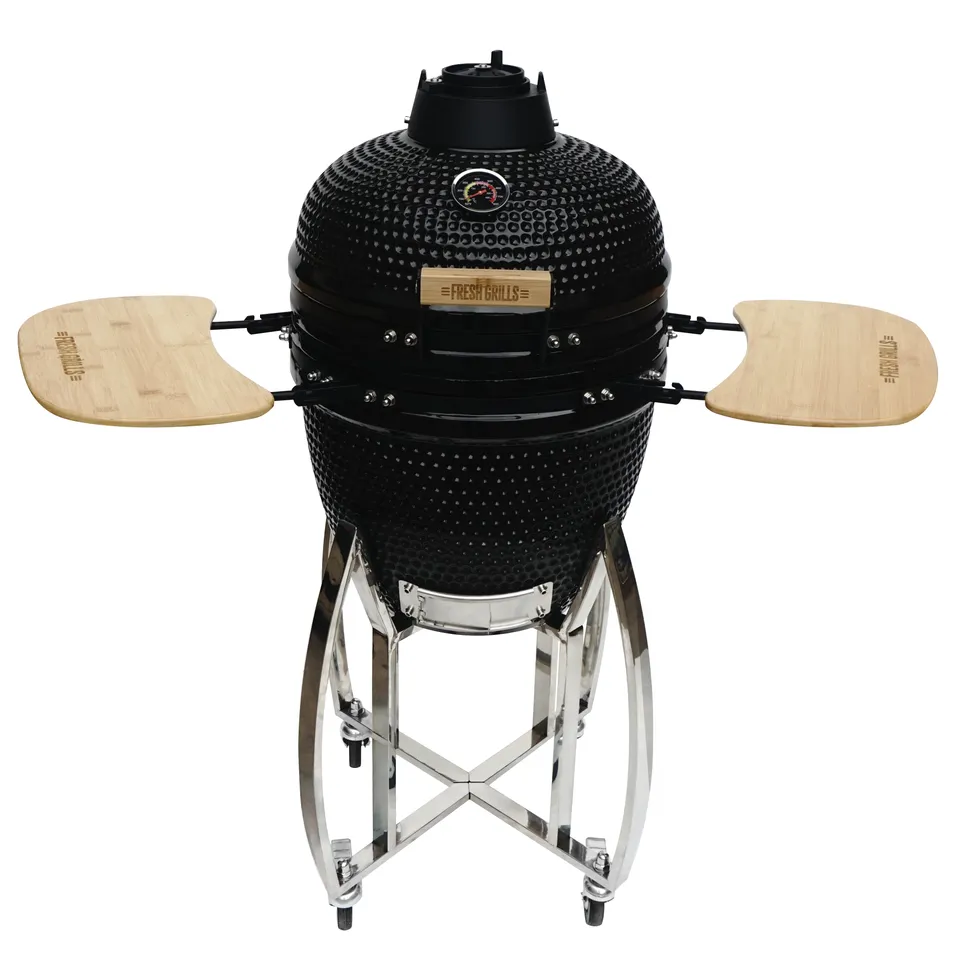 Q-Rax Kamado BBQ Grill 18" 46cm Barbecue Ceramica Nero
