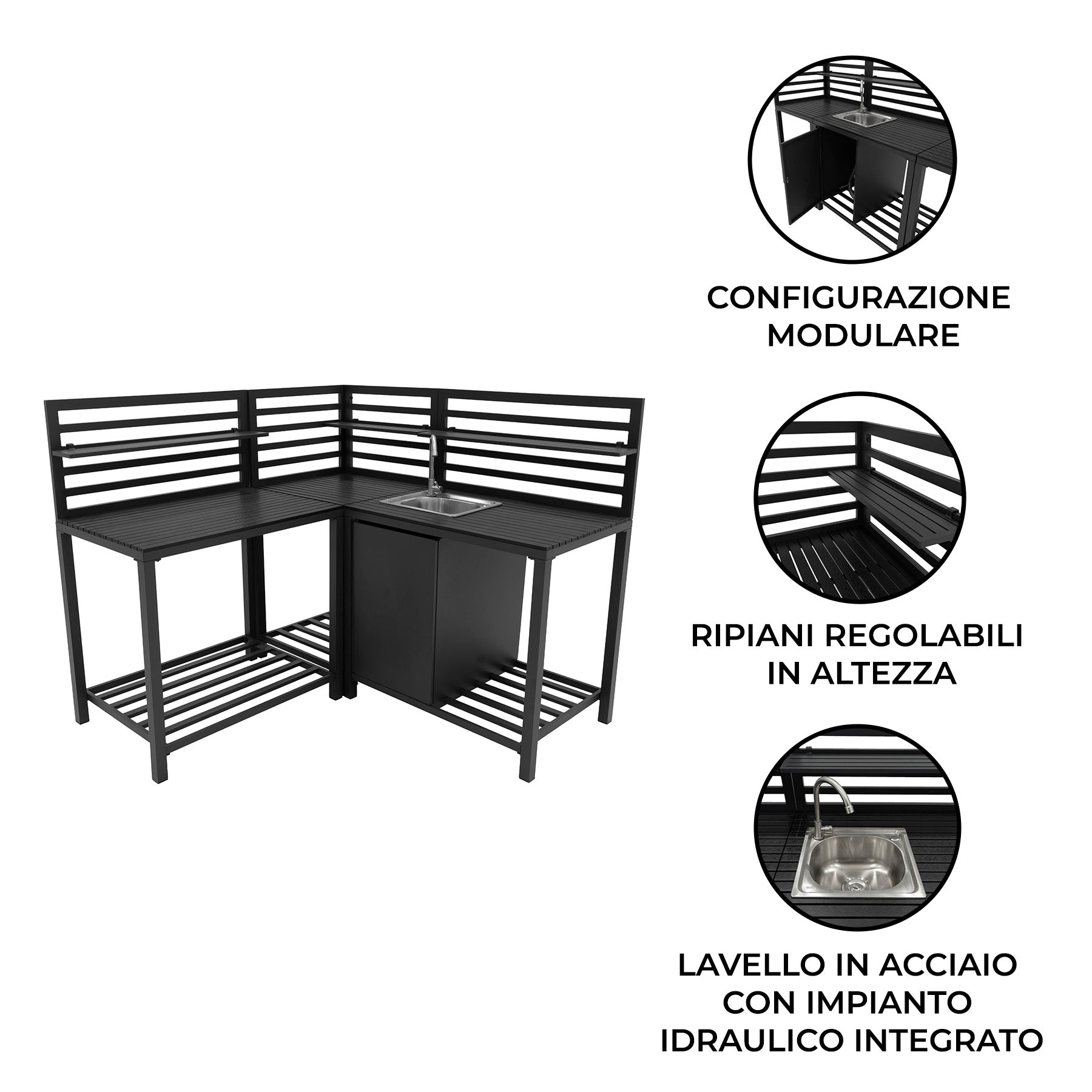 Q-Rax Mobili da Esterno Set Cucina 3 Pezzi Alluminio Antracite