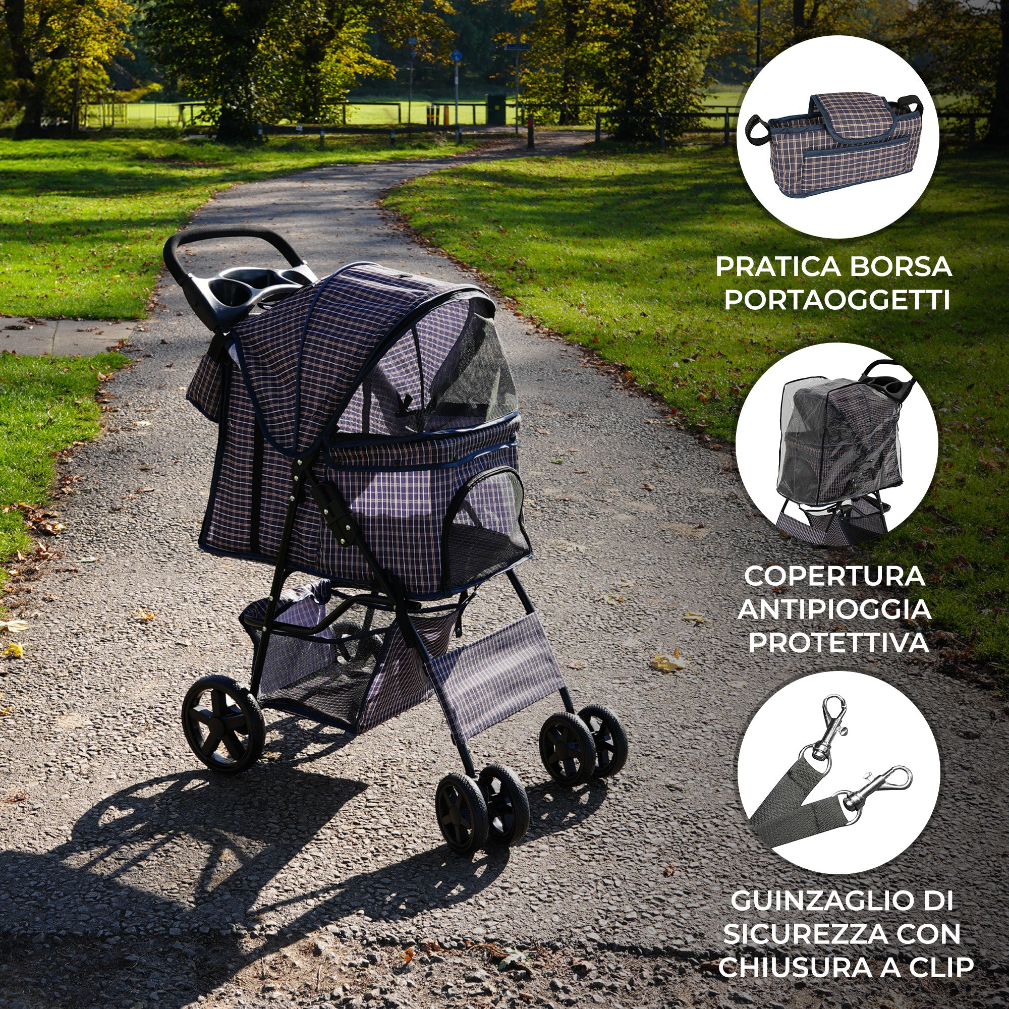 Q-Rax Accessori Casa Passeggino Animali Blu Tartan 15kg